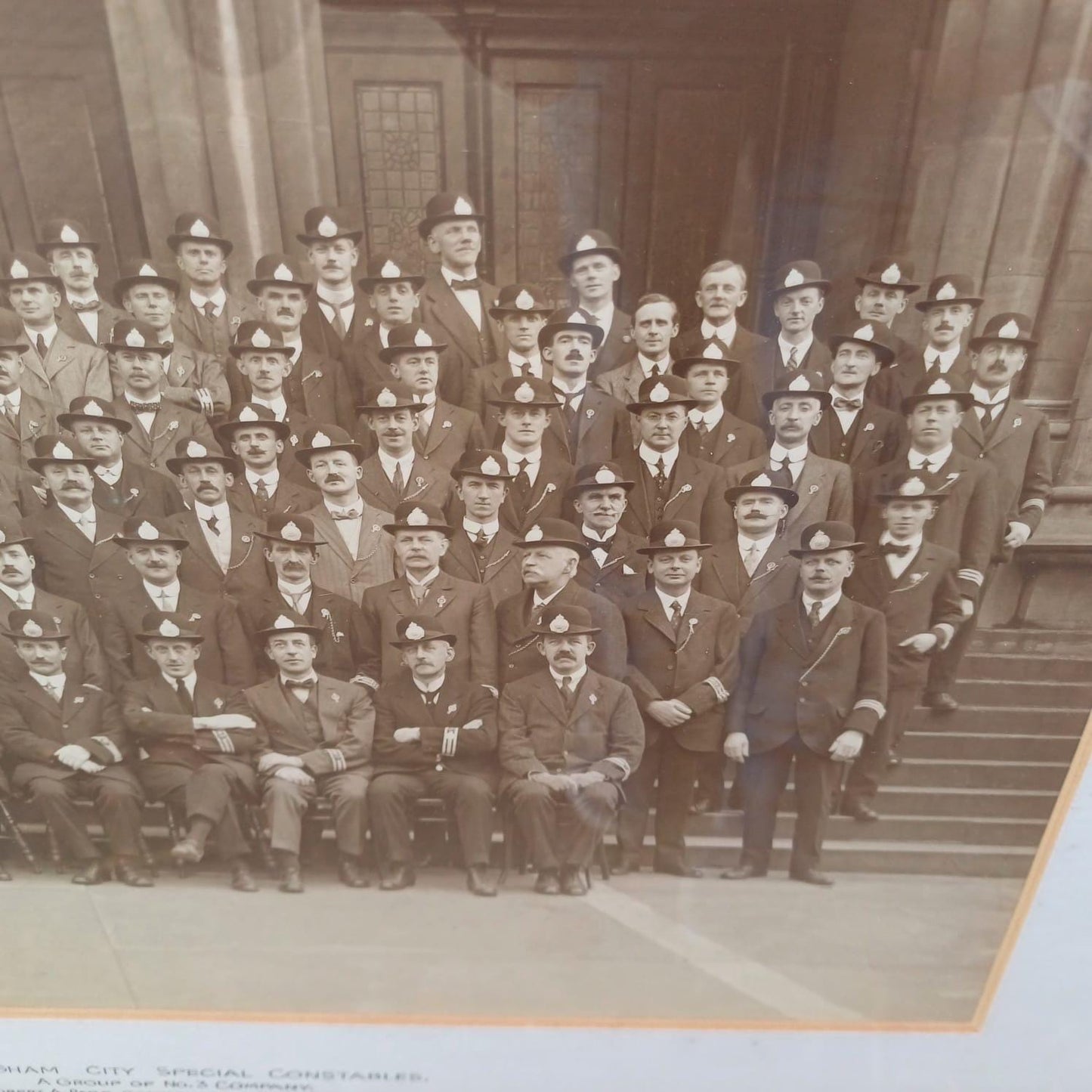Antique Nottingham (volunteer) Police photograph from 1917, WW1 in black vintage glazed frame - large photo of Nottingham Special Constables