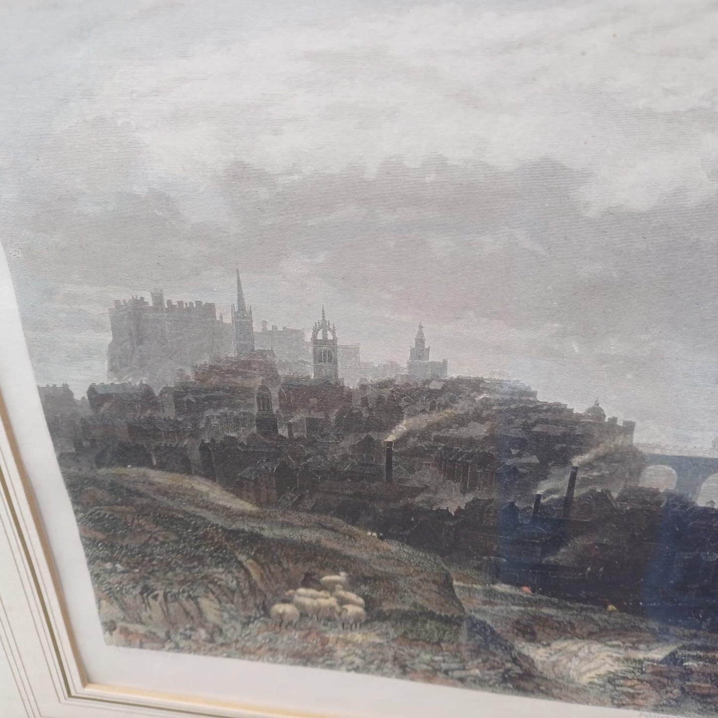 Vintage Print of Edinburgh, panoramic 1870 view, hand coloured engraving by Godfrey & Duncan, and published by Roberts Leete of London