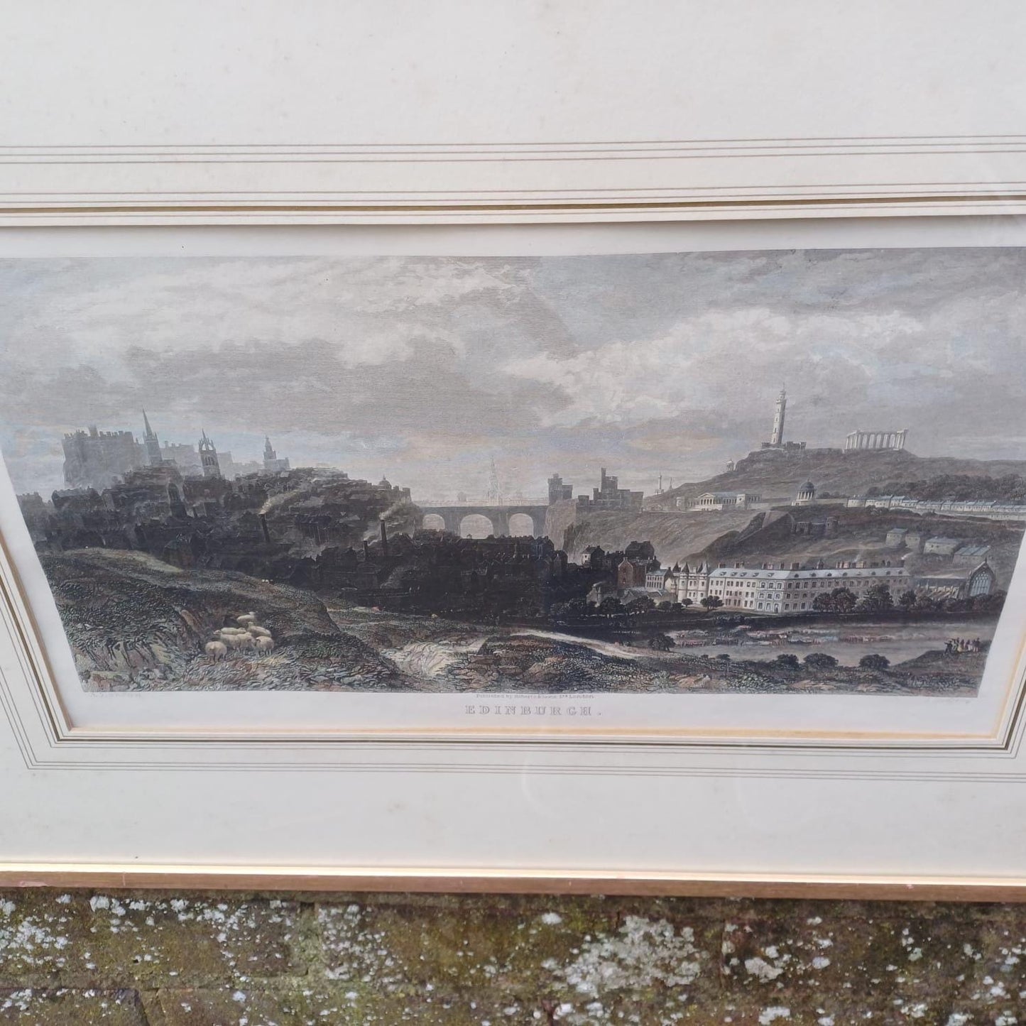 Vintage Print of Edinburgh, panoramic 1870 view, hand coloured engraving by Godfrey & Duncan, and published by Roberts Leete of London