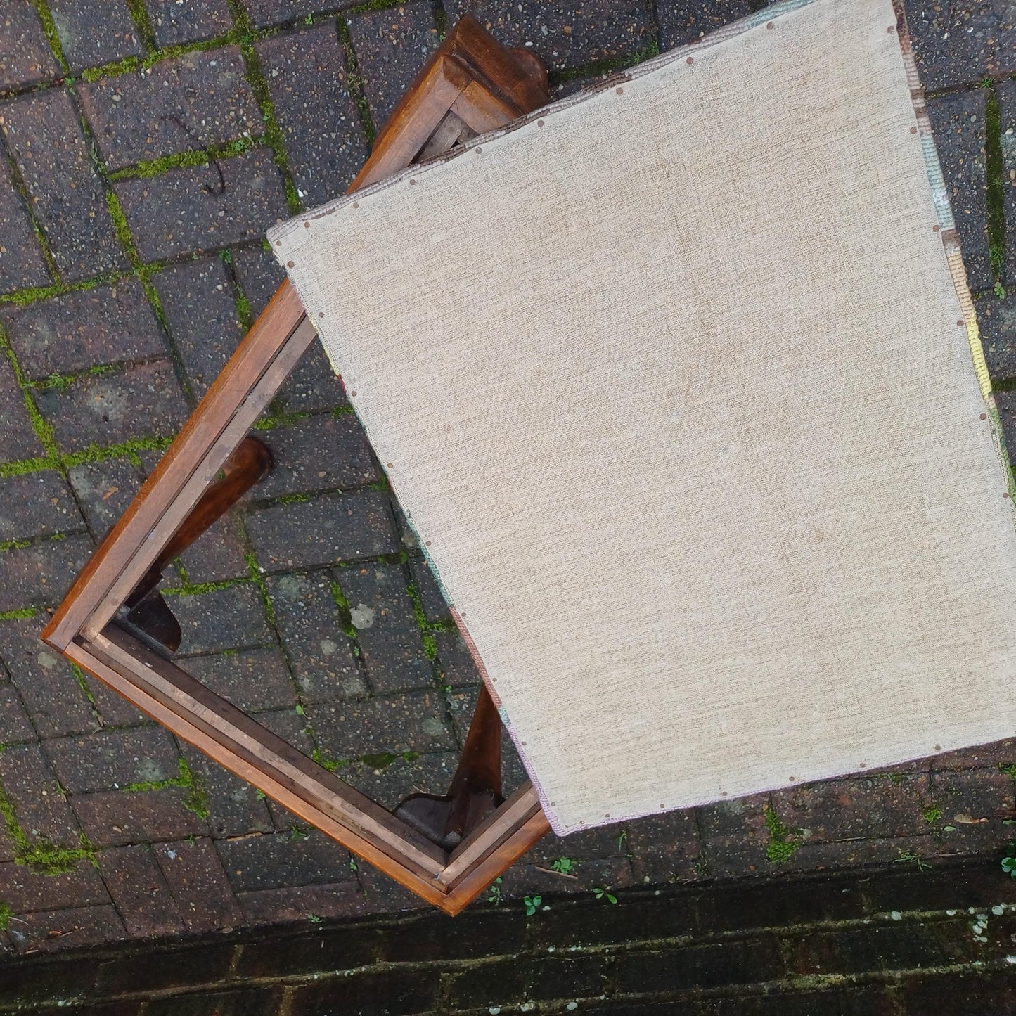 Vintage Chippendale Revival Wooden Stool with Cabriole Legs, Needlepoint Seat, Tapestry Mahogany Frame - excellent stool mid-Century replica