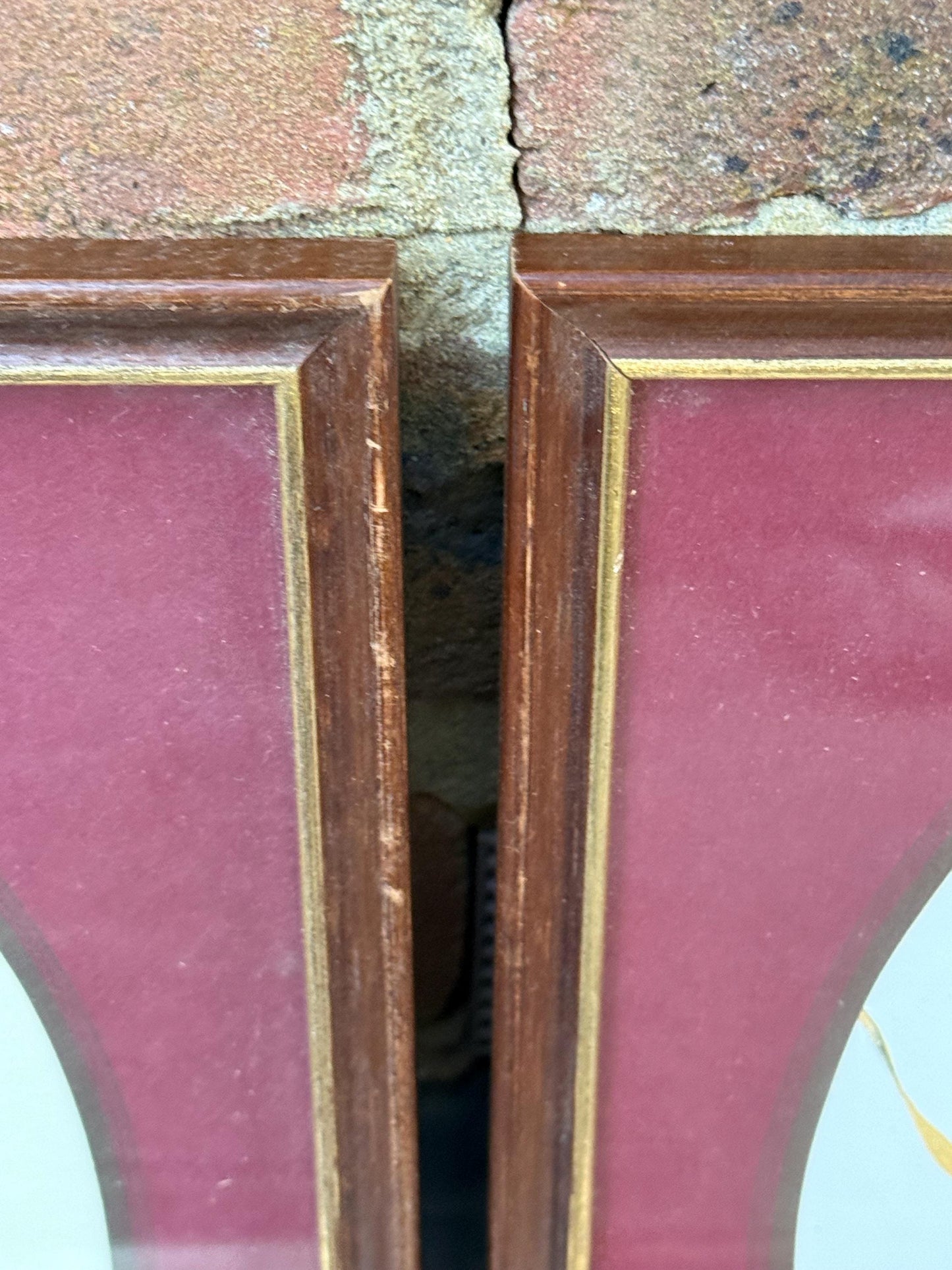 Four matching vintage wooden frames with gilt detail and glazing, small vintage frames, set of four - flower prints, maroon mounts
