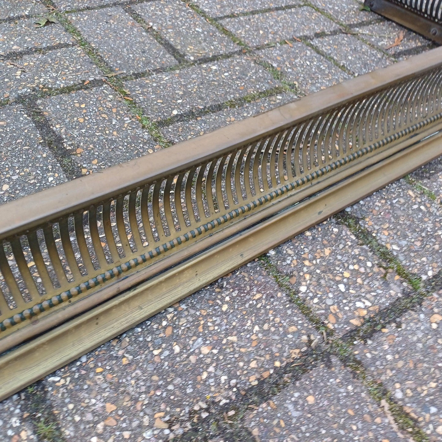 Genuine Vintage Brass Fireplace Fender Fire Guard Curb Pierced Decoration.