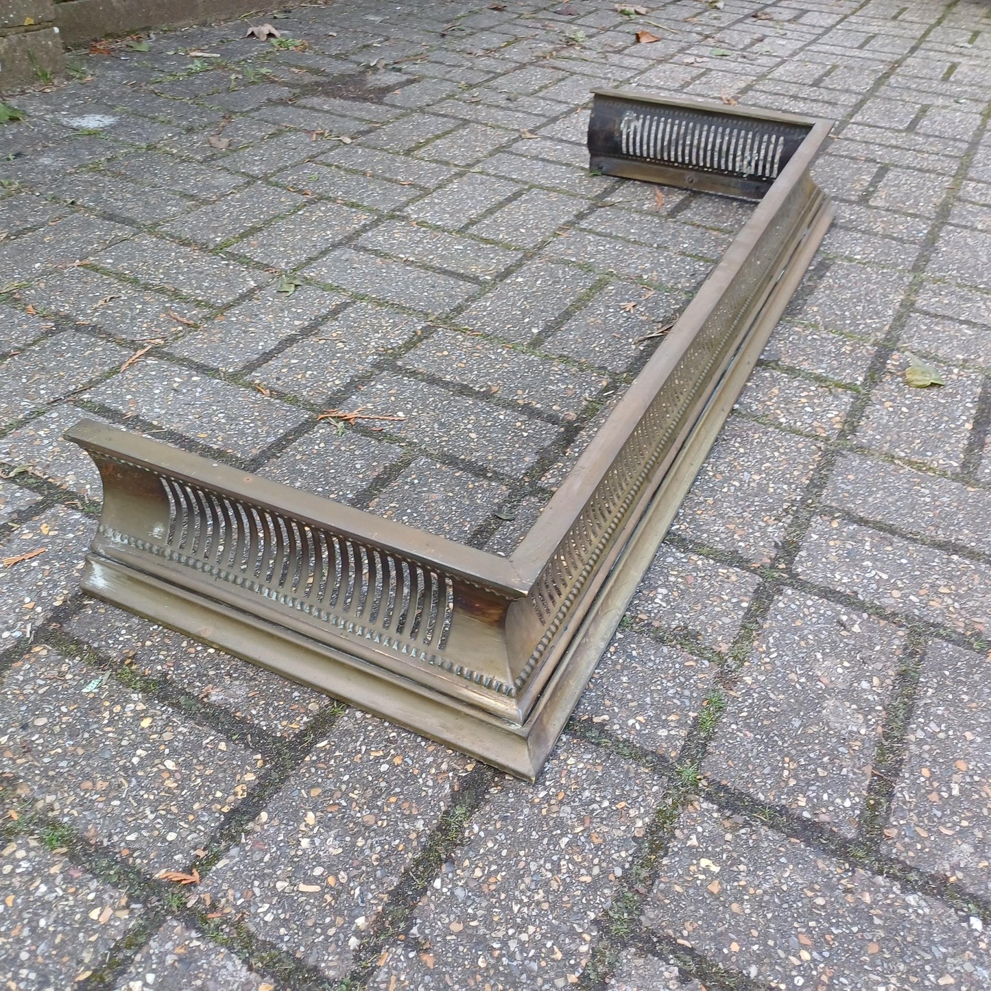 Genuine Vintage Brass Fireplace Fender Fire Guard Curb Pierced Decoration.