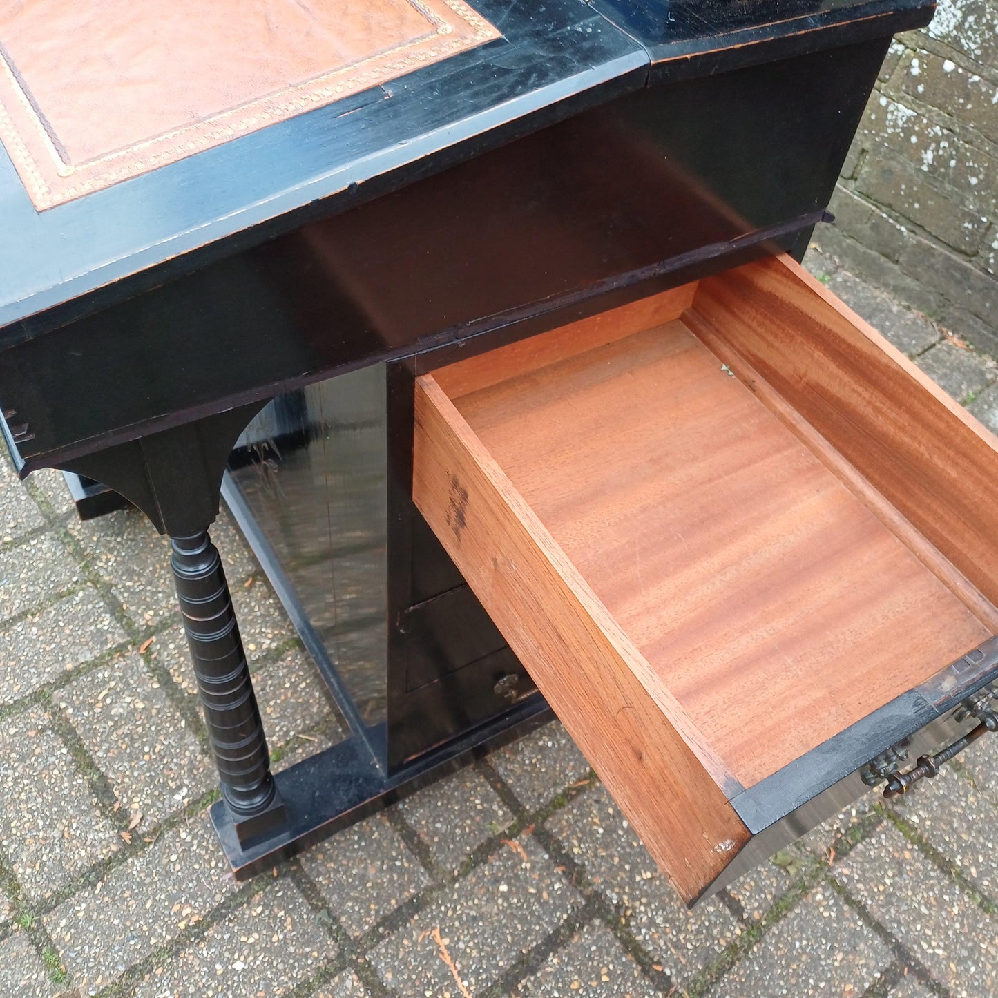 Vintage Davenport Antique Writing Desk with Secret Compartment, Late 19th/Early 20th Century FREE HAND Delivery Black Gold Ebonised