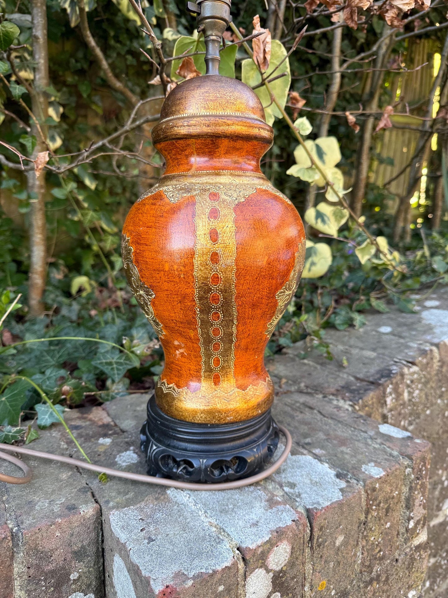 Vintage Asian Influenced Table Lamp (1970s) - burnt oranges, browns, golds - fully PAT tested and working