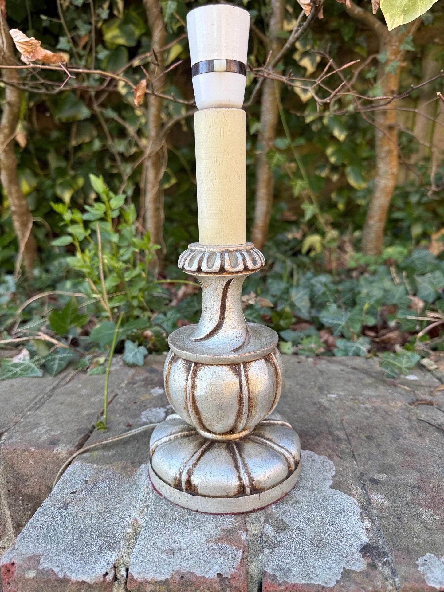 Rare Mid-Century European Silver Painted Neo-Classical influenced vintage table lamp - Baroque Revival Table Lamp