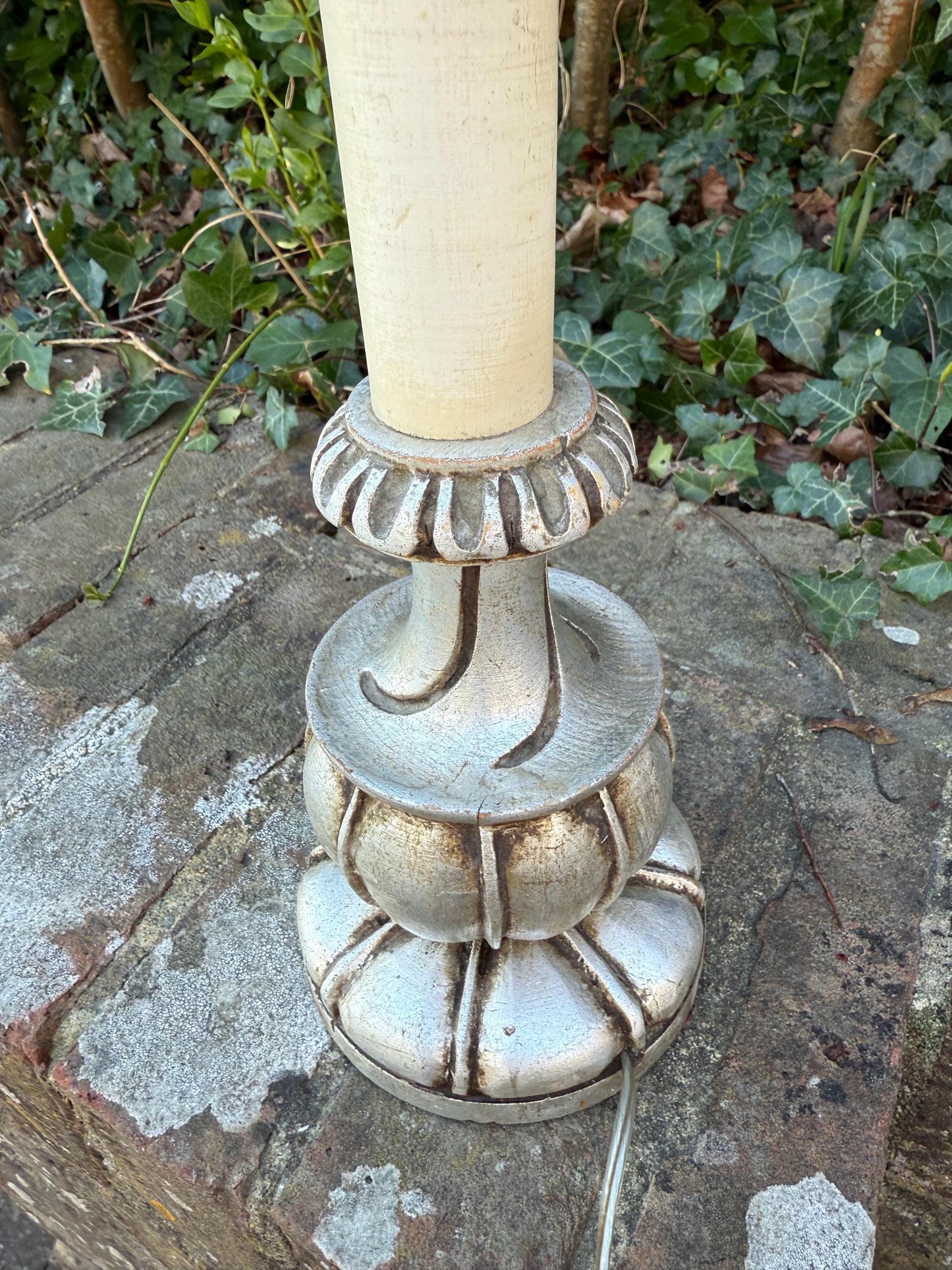 Rare Mid-Century European Silver Painted Neo-Classical influenced vintage table lamp - Baroque Revival Table Lamp