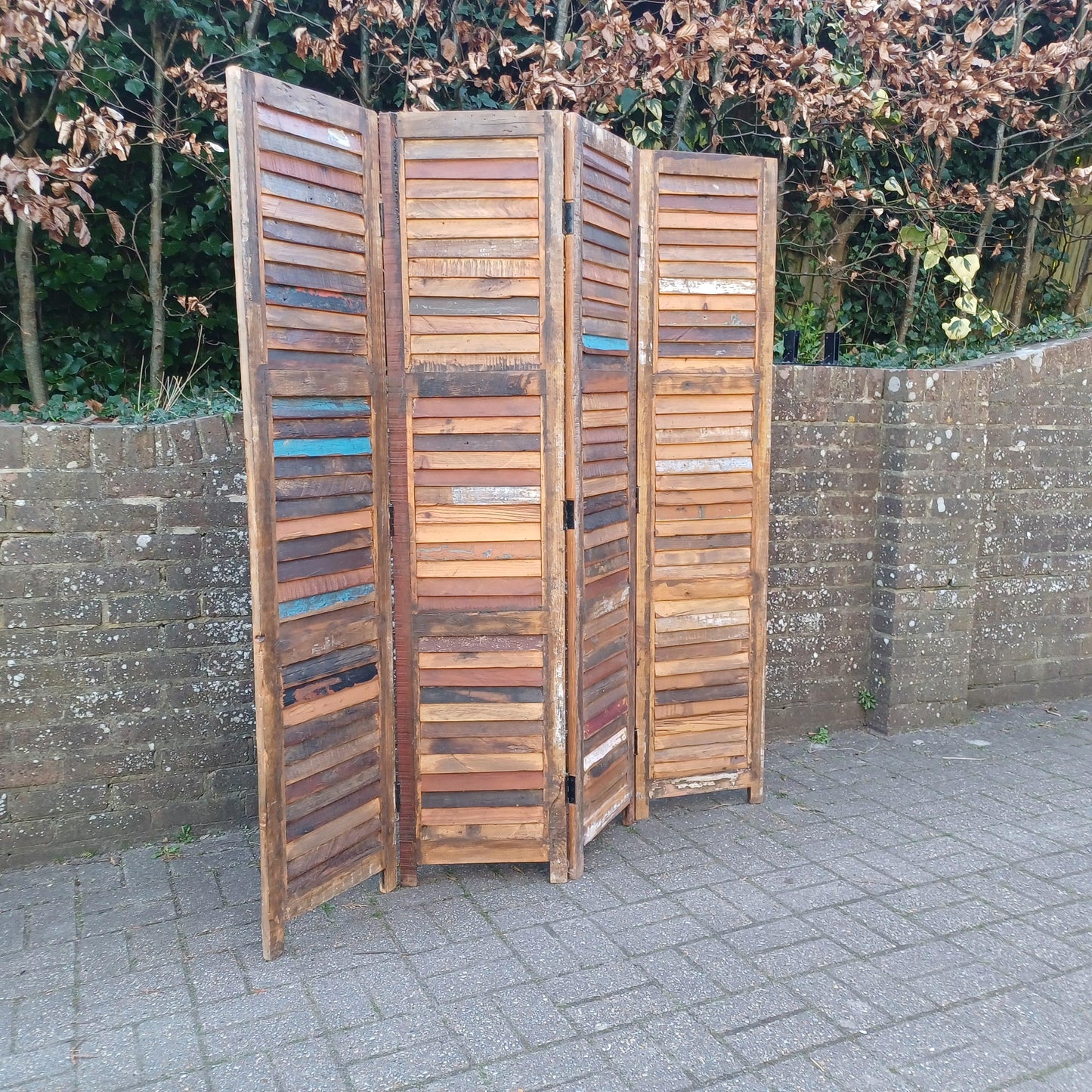Rustic Handmade Reclaimed Wood Folding Screen Room Divider Vintage Industrial Style FREE HAND Delivery