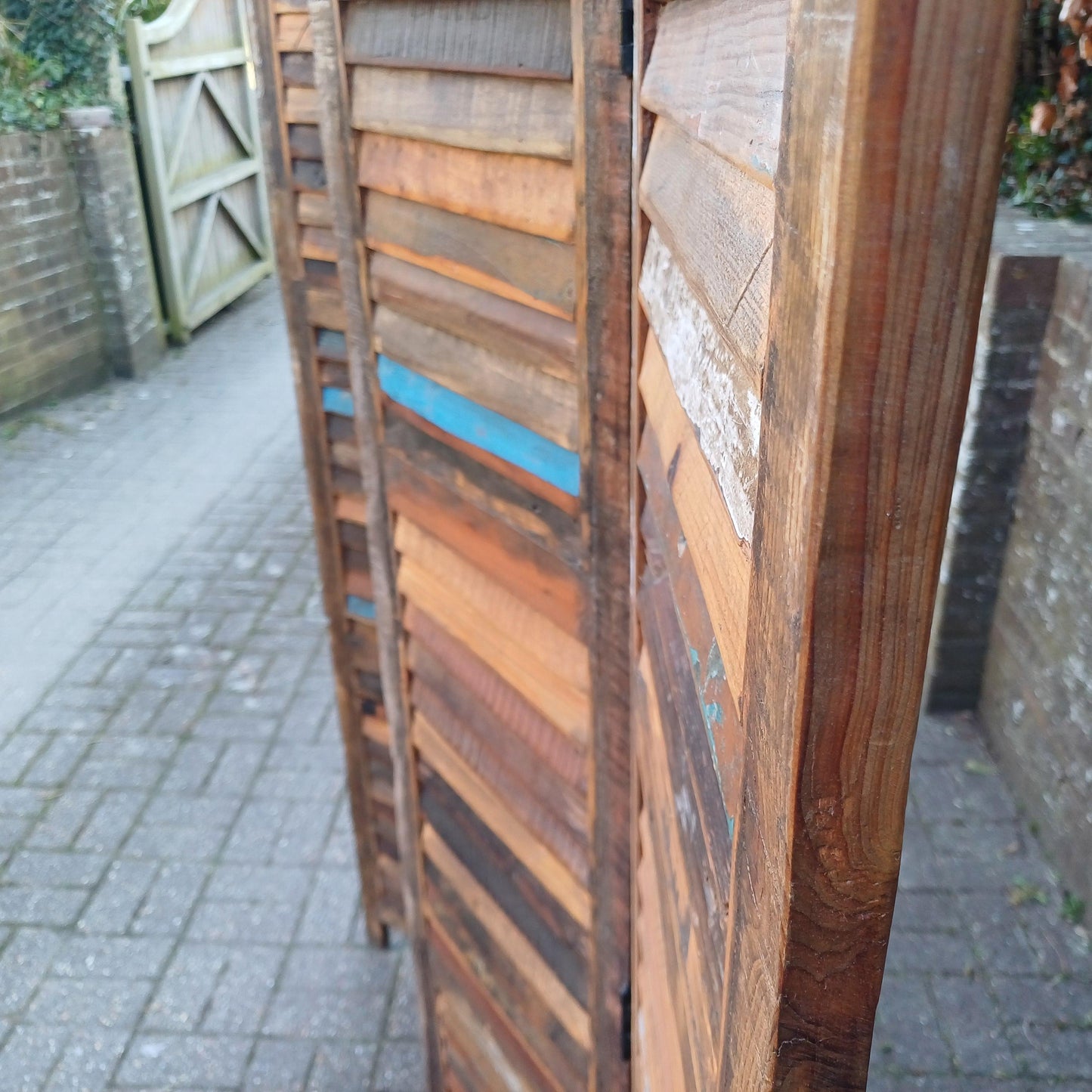 Rustic Handmade Reclaimed Wood Folding Screen Room Divider Vintage Industrial Style FREE HAND Delivery