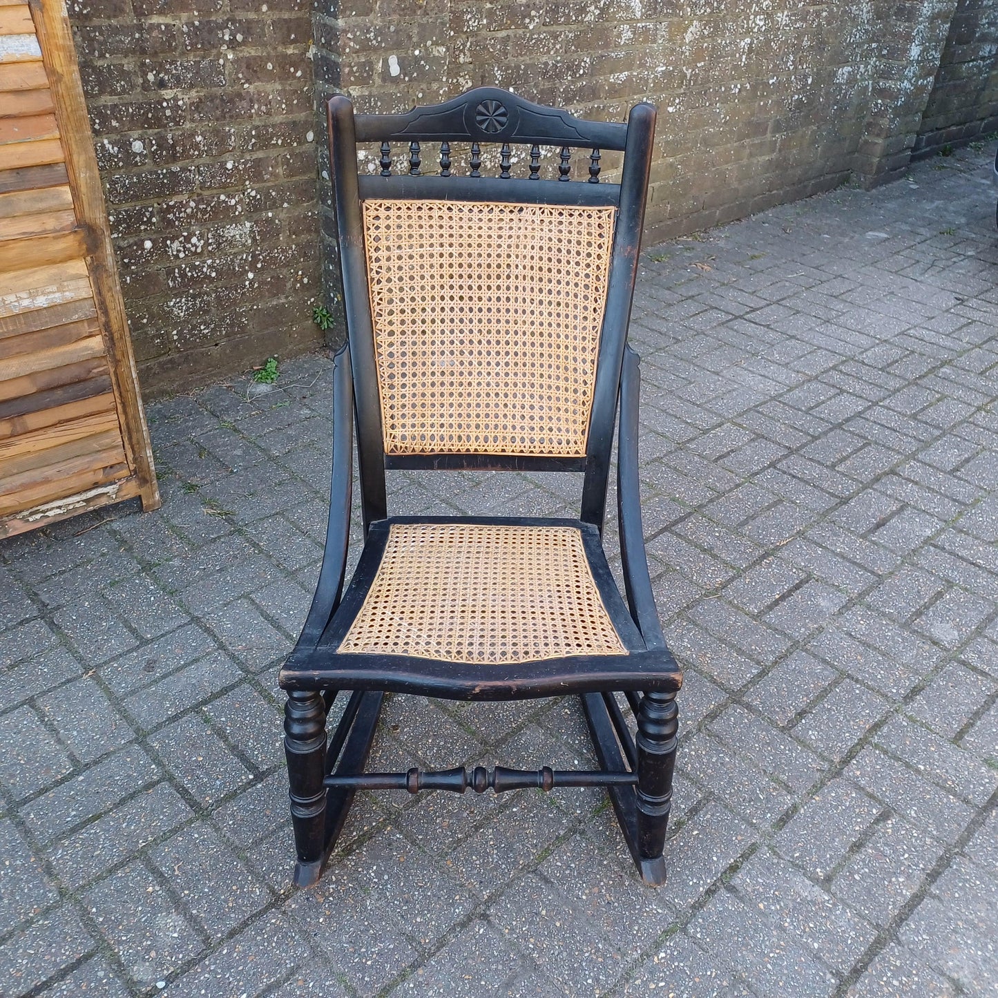 Ebonised New Cane and Wood Rocking Chair vintage Country Farmhouse Style FREE HAND Delivery