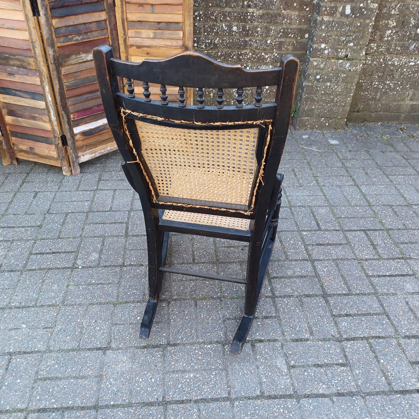 Ebonised New Cane and Wood Rocking Chair vintage Country Farmhouse Style FREE HAND Delivery