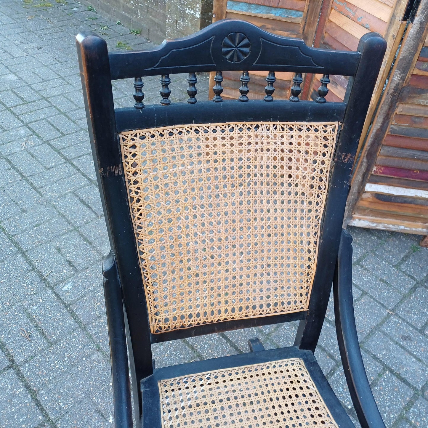 Ebonised New Cane and Wood Rocking Chair vintage Country Farmhouse Style FREE HAND Delivery
