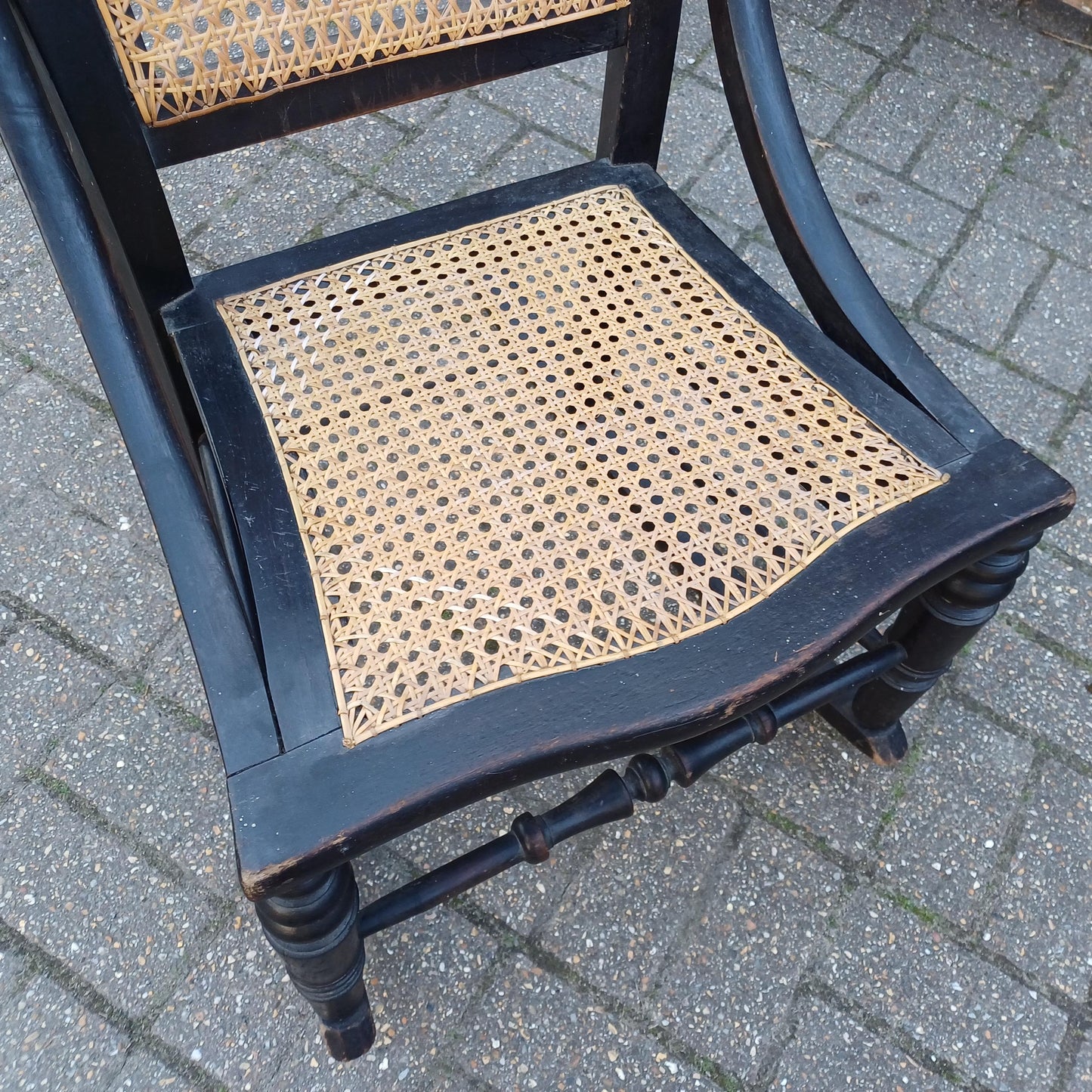 Ebonised New Cane and Wood Rocking Chair vintage Country Farmhouse Style FREE HAND Delivery
