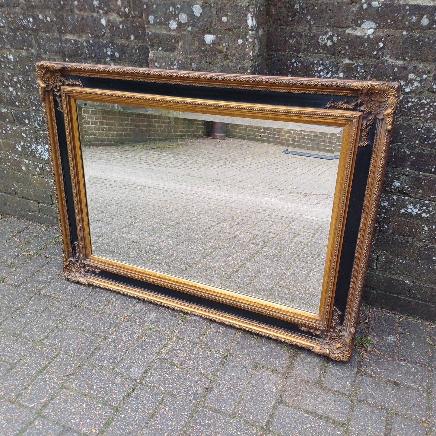 Huge Vintage Chunky and Imposing Vintage Baroque-Style Wall Mirror Ornate Gilt & Black Frame FREE HAND Delivery