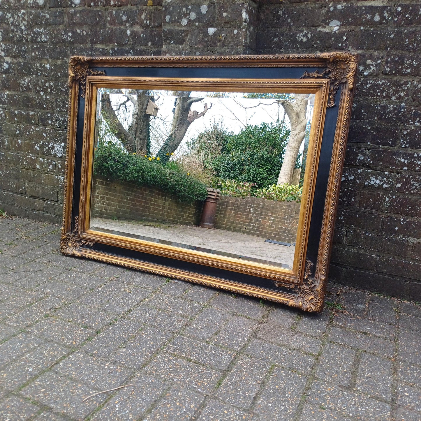 Huge Vintage Chunky and Imposing Vintage Baroque-Style Wall Mirror Ornate Gilt & Black Frame FREE HAND Delivery