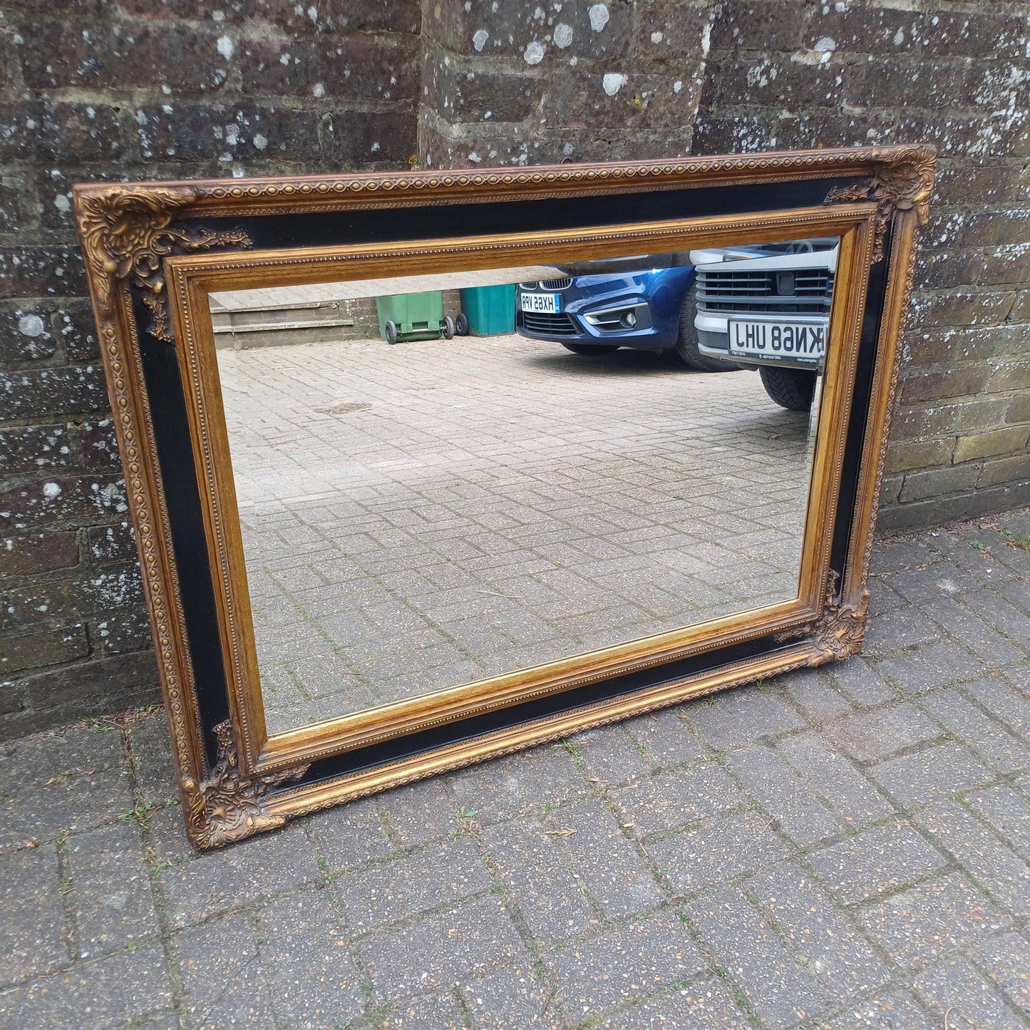 Huge Vintage Chunky and Imposing Vintage Baroque-Style Wall Mirror Ornate Gilt & Black Frame FREE HAND Delivery