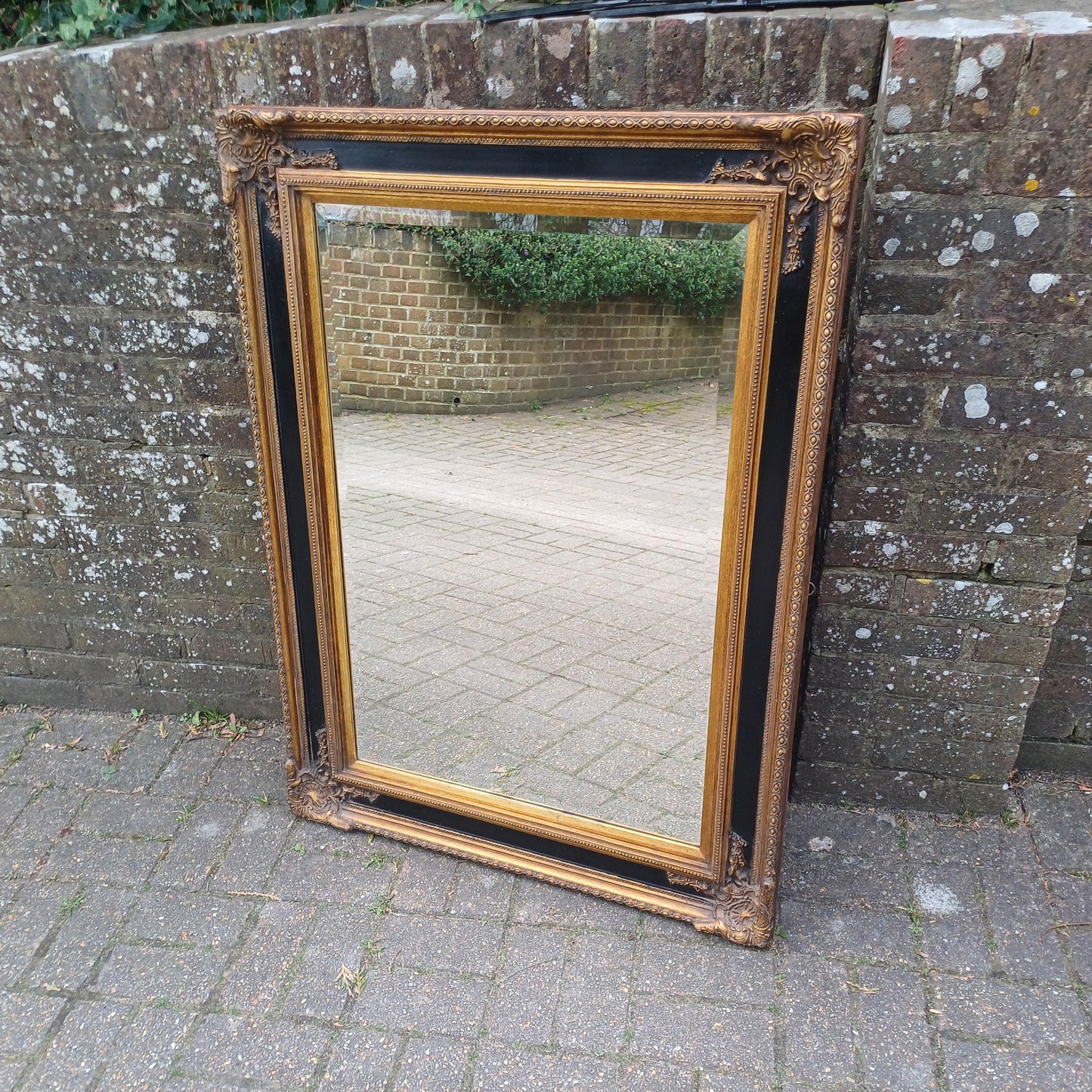 Huge Vintage Chunky and Imposing Vintage Baroque-Style Wall Mirror Ornate Gilt & Black Frame FREE HAND Delivery