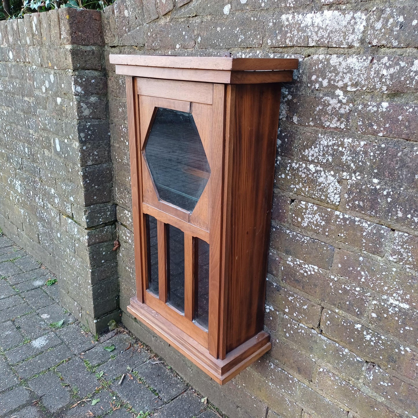 Quirky French Upcycled Glazed Storage or Display Cupboard – Stripped Glass Shelf Clock Conversion