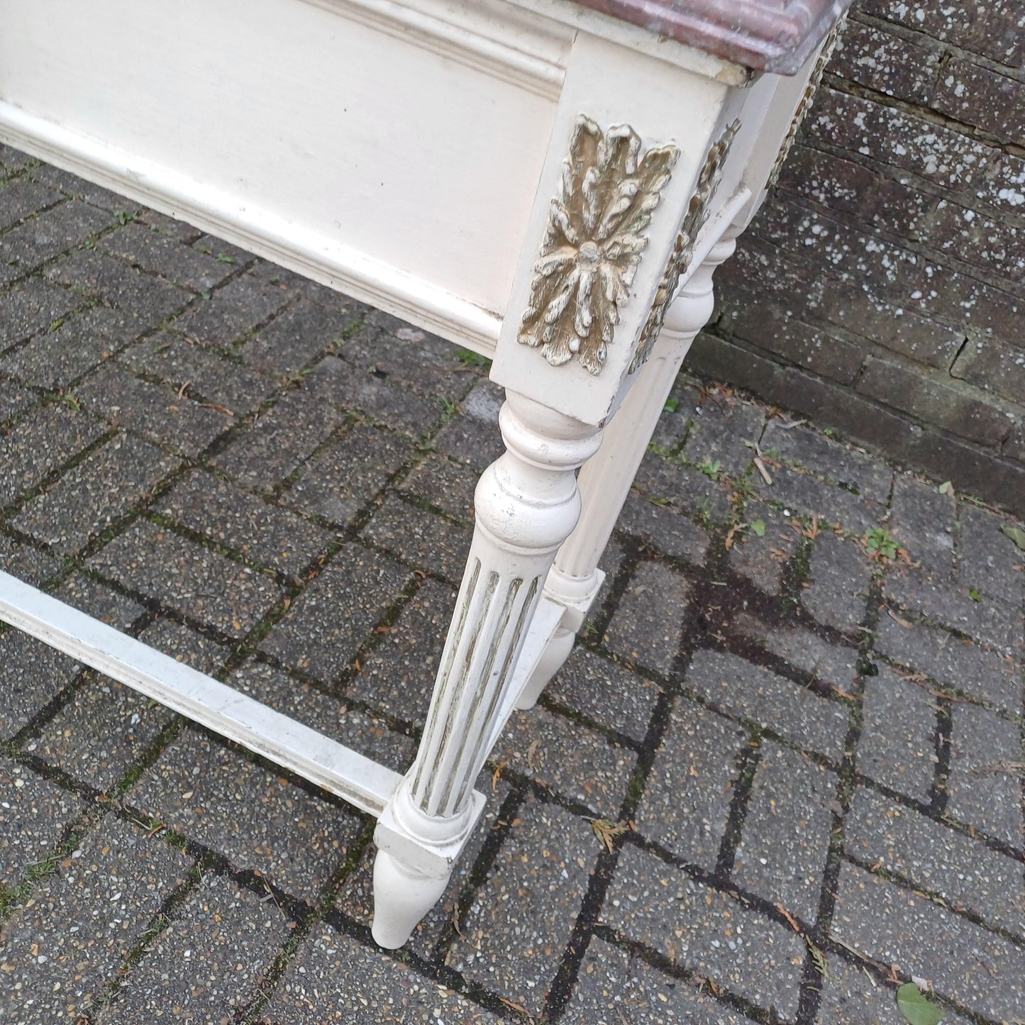 Striking Late Victorian Painted Shabby Chic Marble Topped Side Table Washstand Dressing Table FREE HAND Delivery