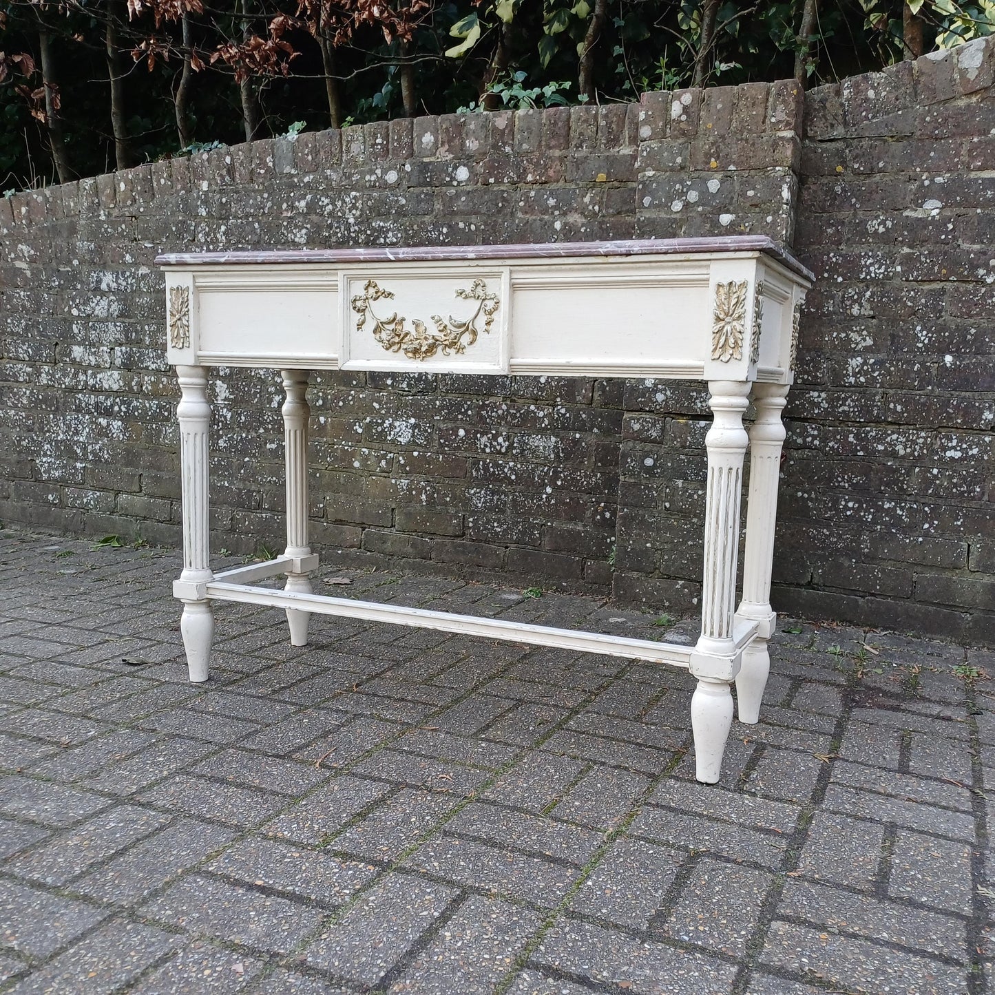 Striking Late Victorian Painted Shabby Chic Marble Topped Side Table Washstand Dressing Table FREE HAND Delivery