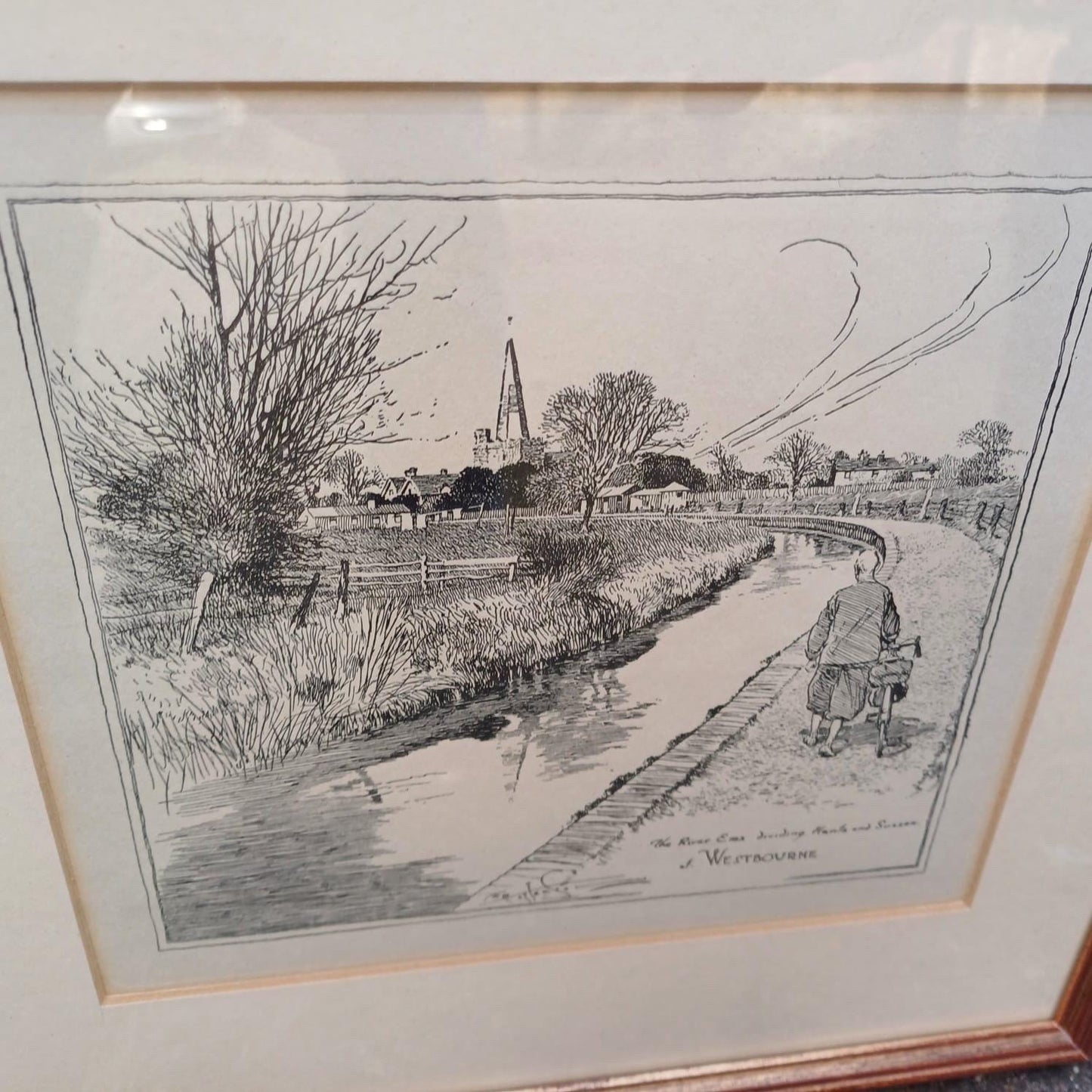 Sussex Cycling Prints - 3 pen and ink drawings of West & East Sussex Scenes, all professionally framed