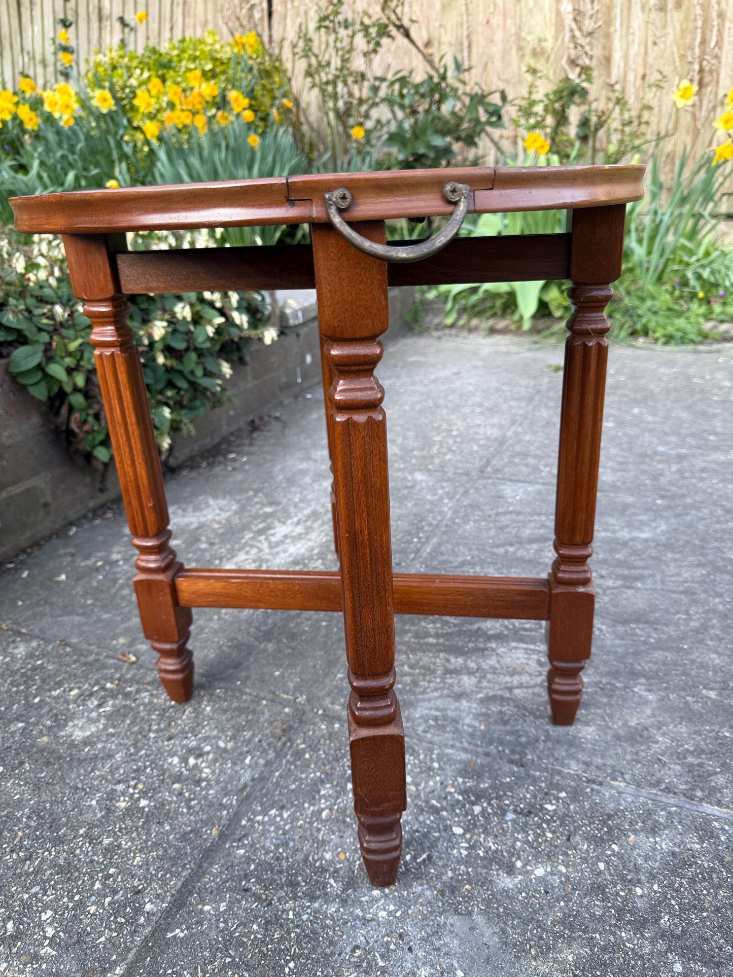 Classic vintage fold up wooden table, end table, coffee table, plant stand - 1980s