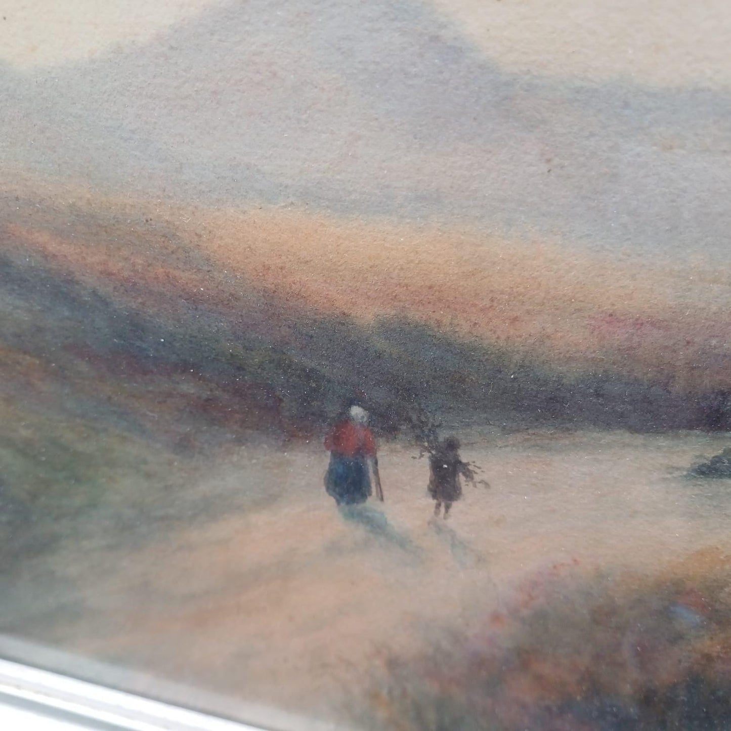 Rare K.M. Boyd vintage watercolour - "A country lane in County N" early 1900s, mountainous landscape painting in wonderful glazed frame