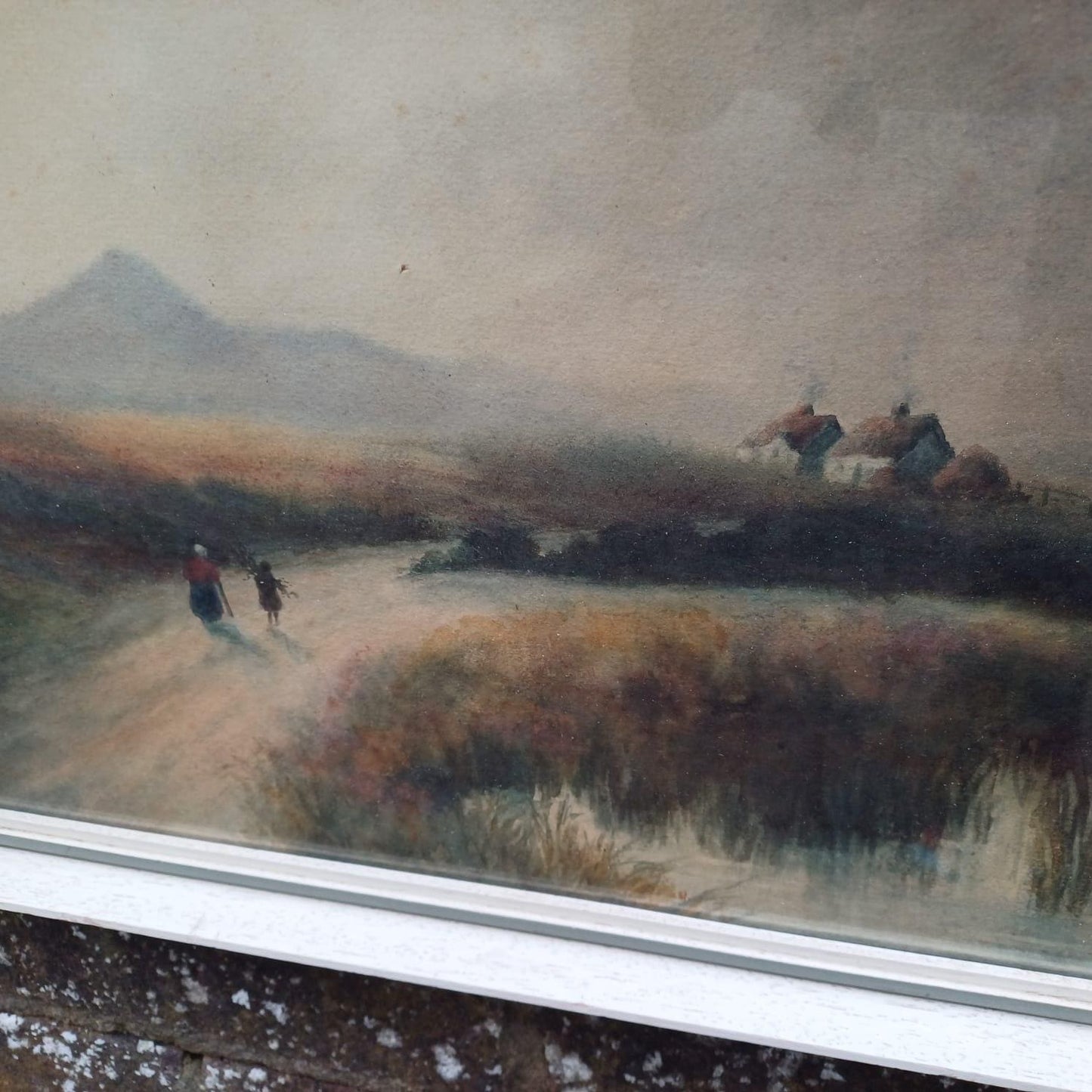 Rare K.M. Boyd vintage watercolour - "A country lane in County N" early 1900s, mountainous landscape painting in wonderful glazed frame