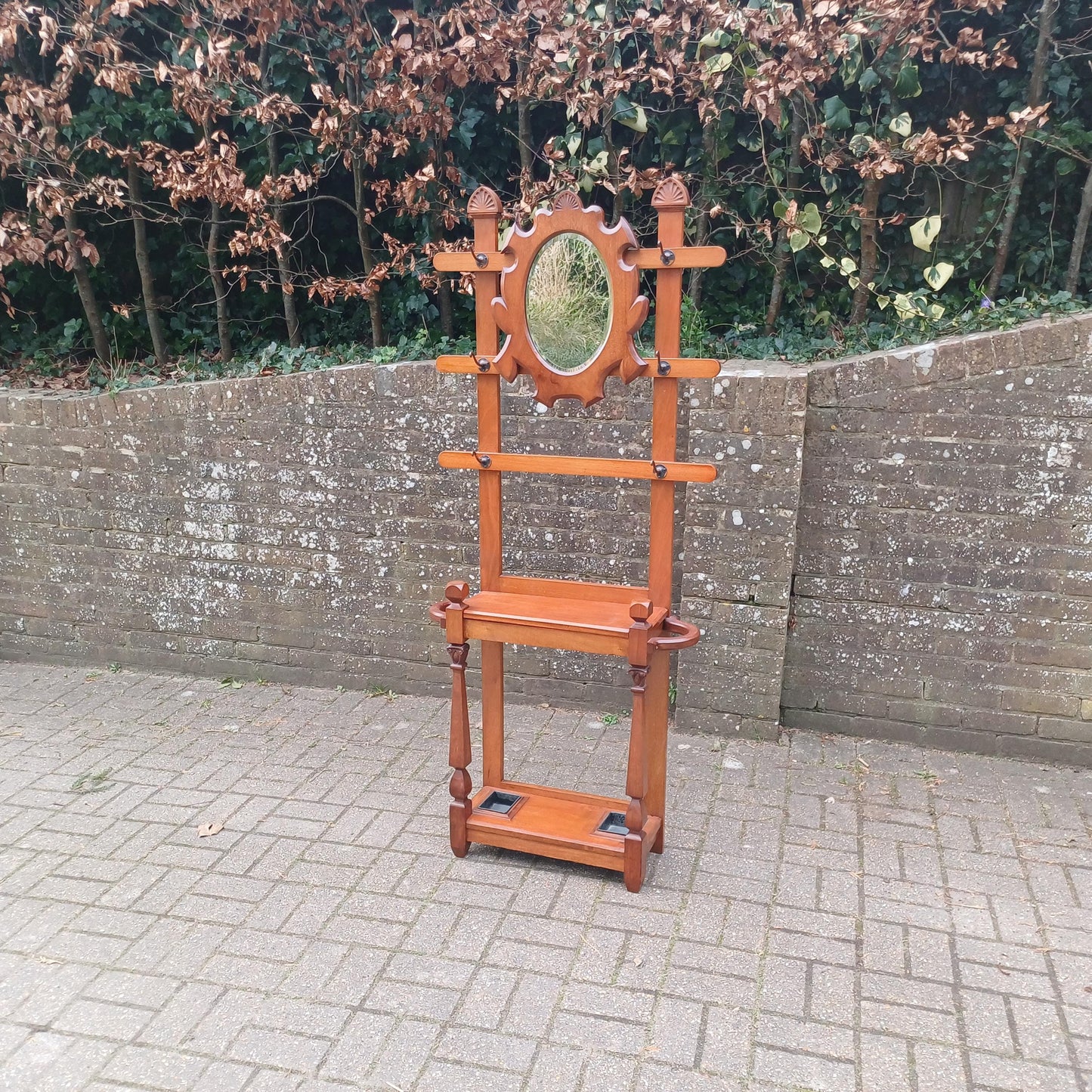 Low Antique Victorian Hall Stand – Mahogany Coat Rack with Mirror and Umbrella Holder-Outstanding Condition FREE HAND Delivery