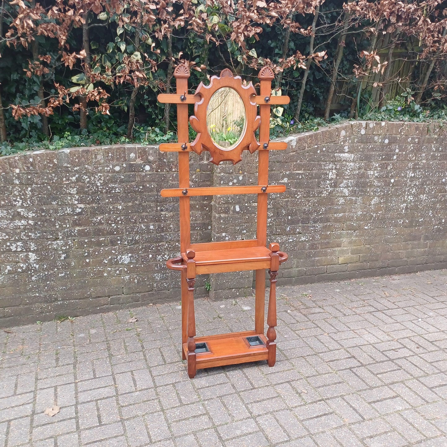Low Antique Victorian Hall Stand – Mahogany Coat Rack with Mirror and Umbrella Holder-Outstanding Condition FREE HAND Delivery
