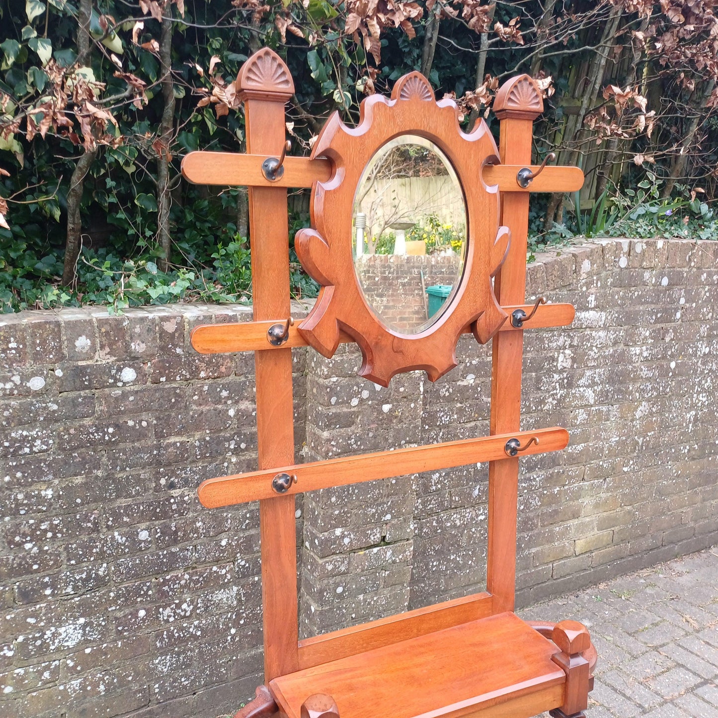 Low Antique Victorian Hall Stand – Mahogany Coat Rack with Mirror and Umbrella Holder-Outstanding Condition FREE HAND Delivery