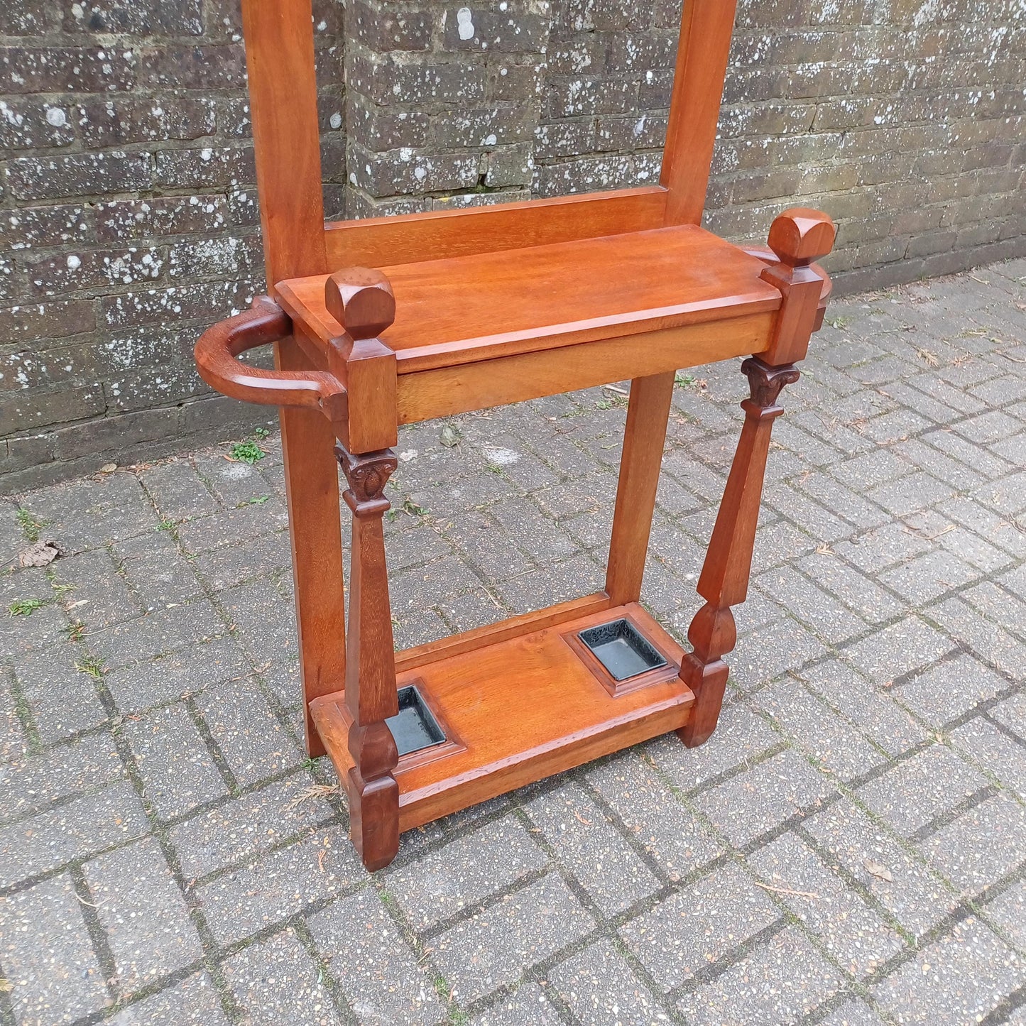 Low Antique Victorian Hall Stand – Mahogany Coat Rack with Mirror and Umbrella Holder-Outstanding Condition FREE HAND Delivery