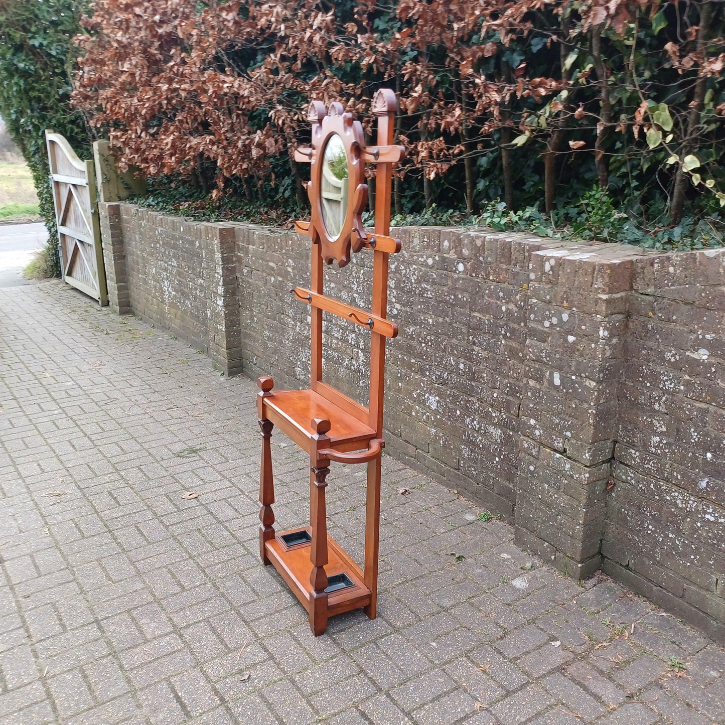 Low Antique Victorian Hall Stand – Mahogany Coat Rack with Mirror and Umbrella Holder-Outstanding Condition FREE HAND Delivery