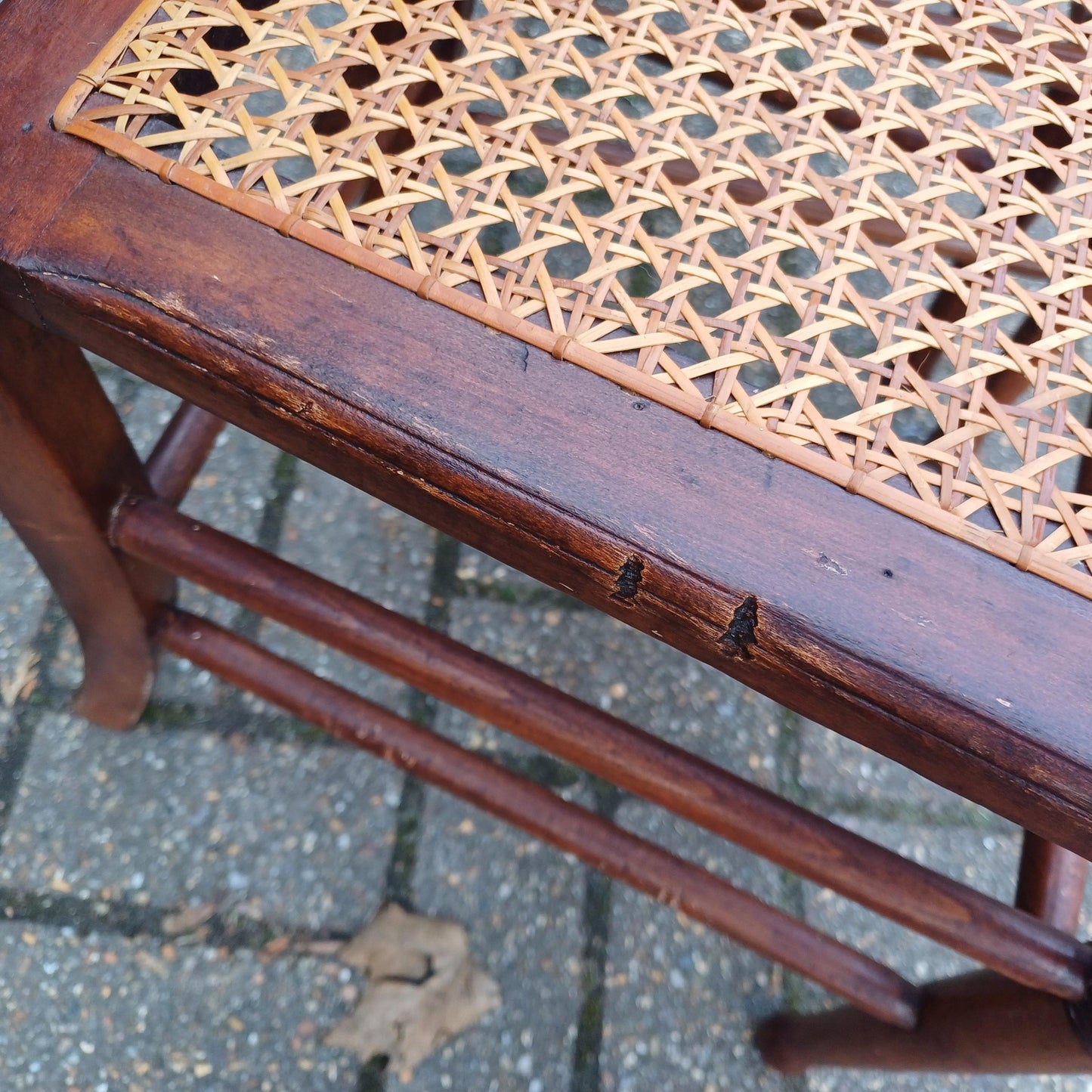 Pair of Antique Vintage Edwardian Cane Seat Chairs – Mahogany Dining or Accent Chairs with Carved Lyre Back