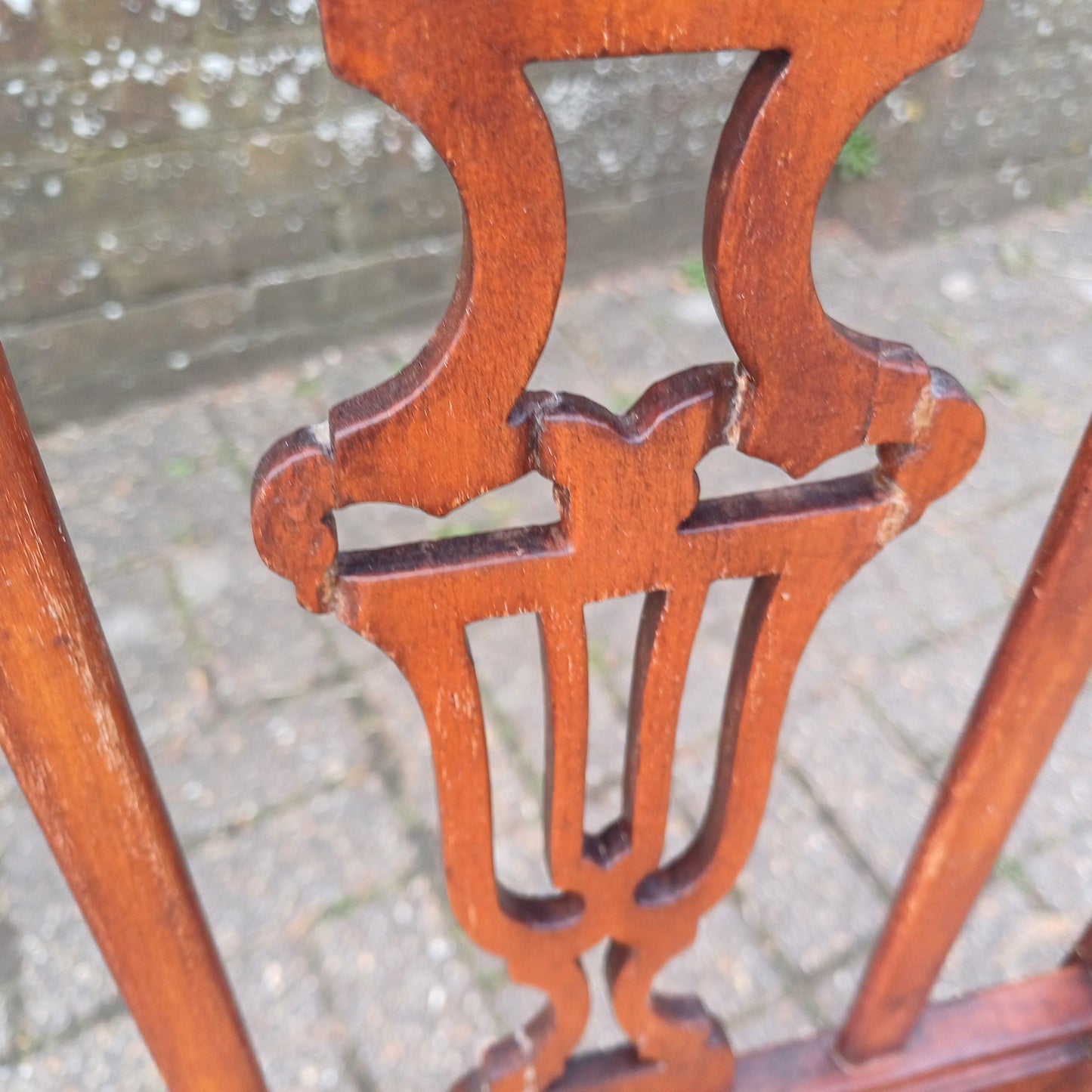 Pair of Antique Vintage Edwardian Cane Seat Chairs – Mahogany Dining or Accent Chairs with Carved Lyre Back