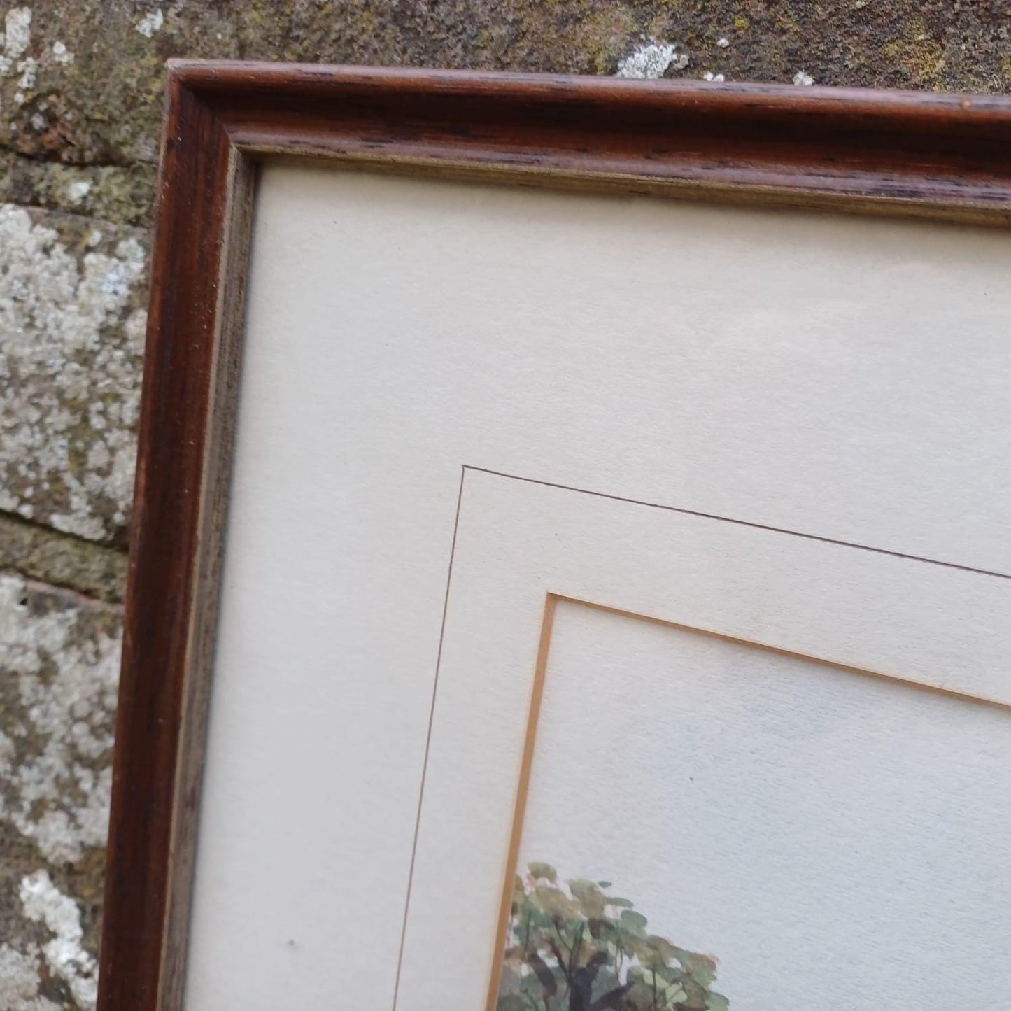 Mid-century watercolour of Piddinghoe and The Ouse, Lewes, Sussex by W Playfoot, glazed vintage frame and mount - excellent condition
