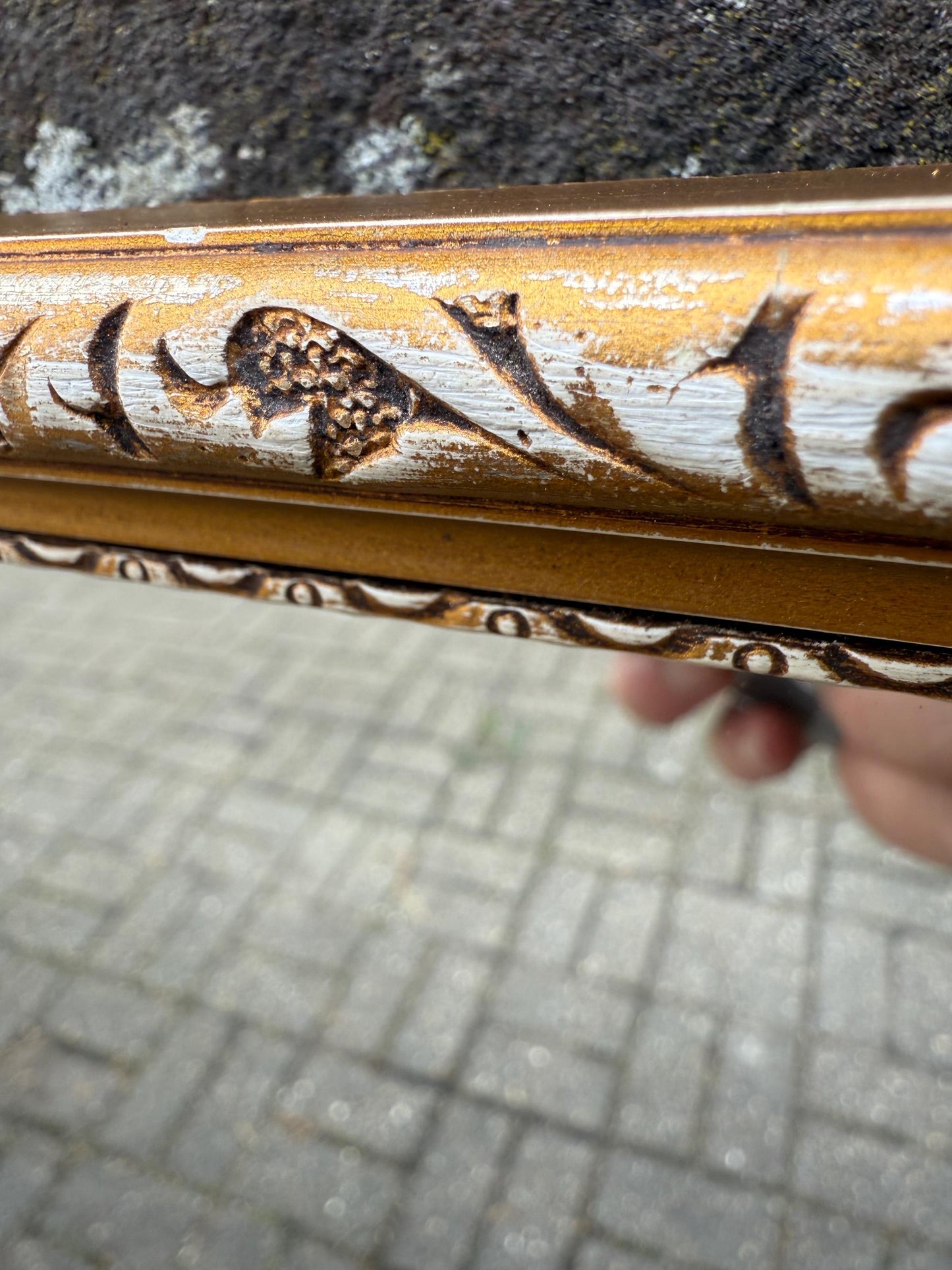 Hand finished Vintage 70s Retro Gilt Gold Wall Mirror with exposed white detail – vertical, portrait style