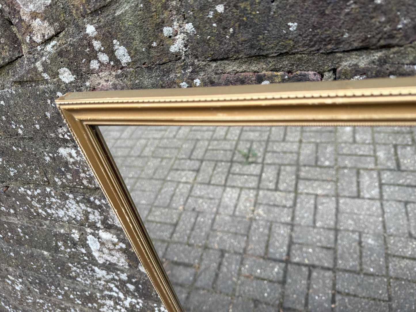 Good Sized Vintage 70s Retro Gilt Gold Wall Mirror – currently horizontal/landscape (60cm x 46cm)
