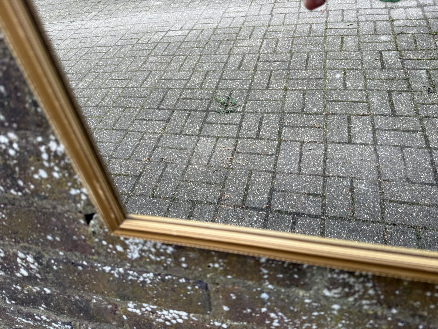 Good Sized Vintage 70s Retro Gilt Gold Wall Mirror – currently horizontal/landscape (60cm x 46cm)