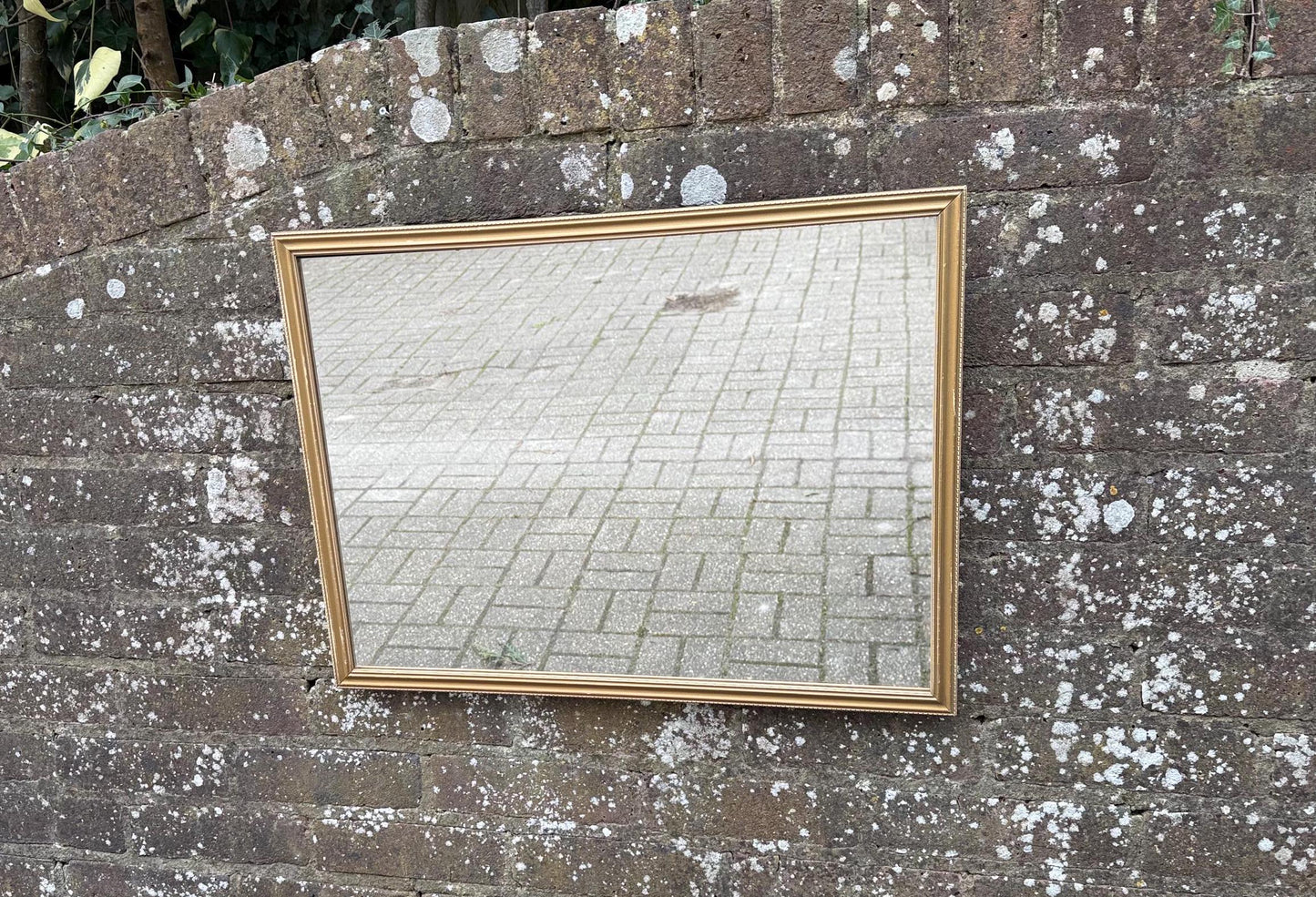 retro gilt gold mirror. 1970s gold mirror. quality retro horizontal, landscape mirror