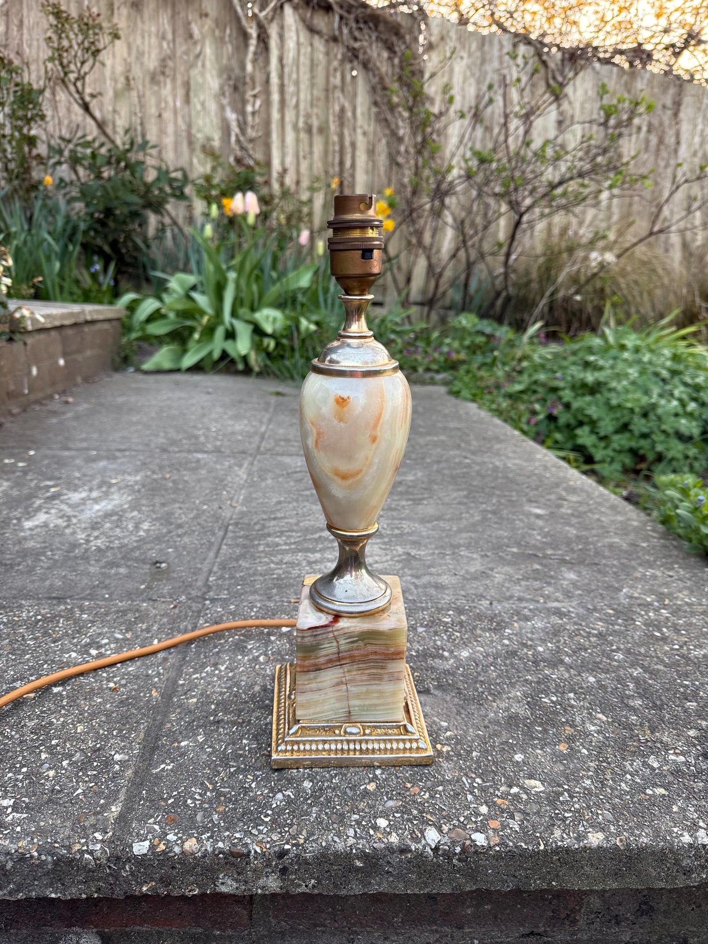Rare Pakistan Onyx Retro Vintage Table Lamp - two tone metal finish, Made in Italy