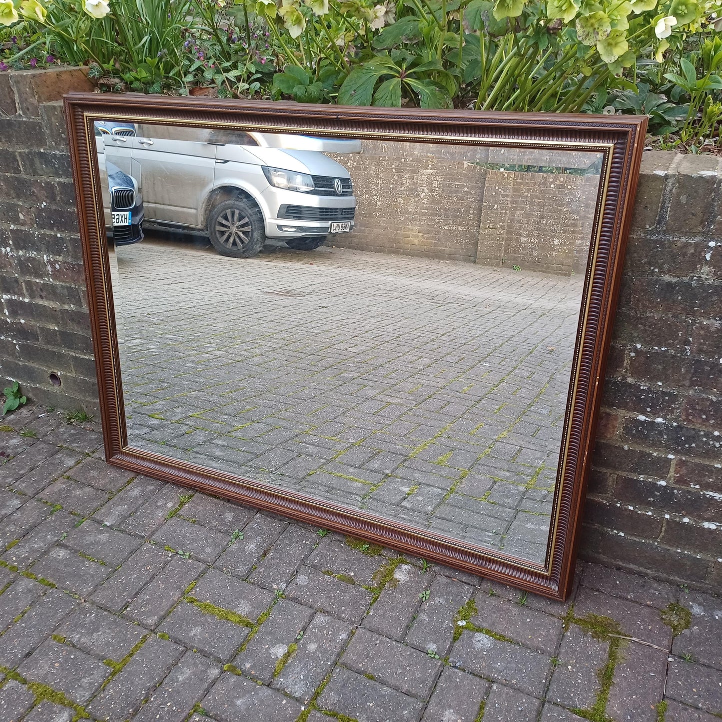 Massive Ornate Vintage Wall Mirror with Dark Wood & Gold Detailing Bevelled Glass FREE HAND Delivery
