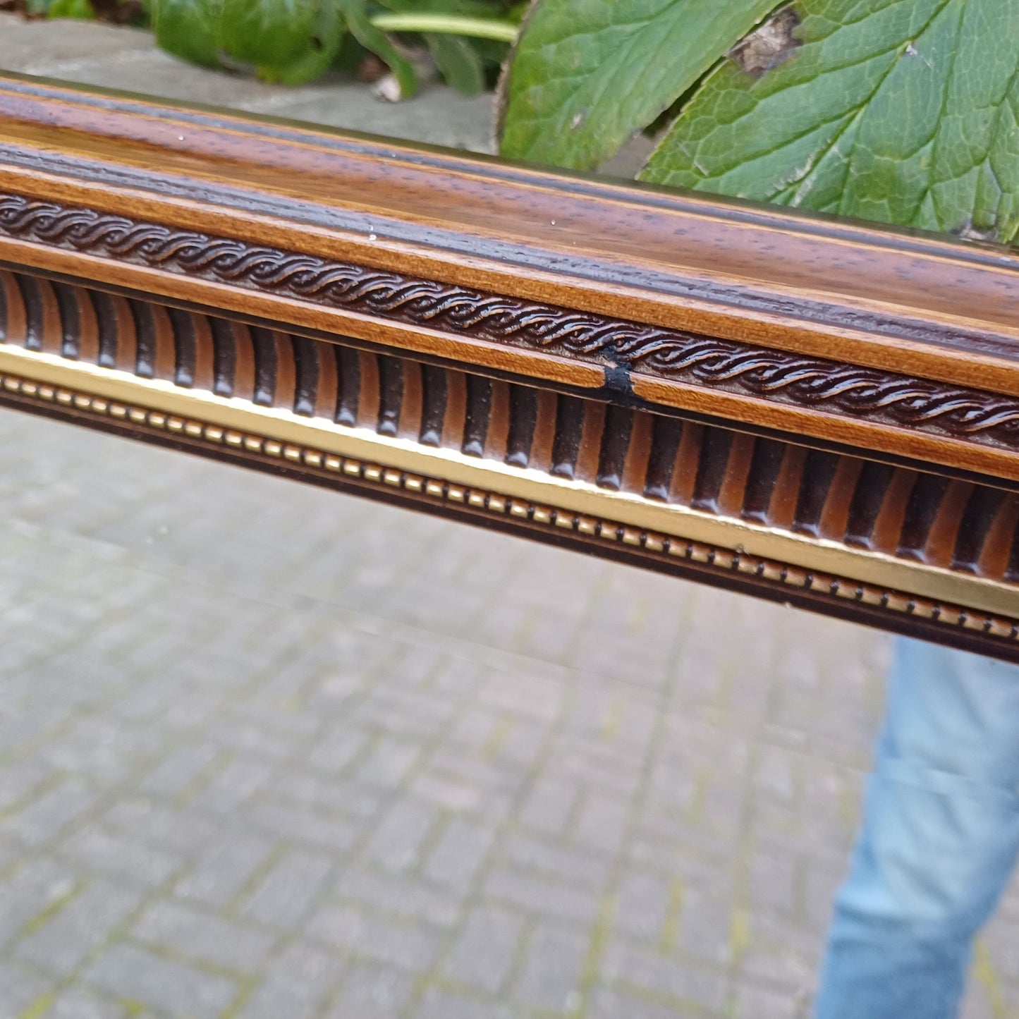 Massive Ornate Vintage Wall Mirror with Dark Wood & Gold Detailing Bevelled Glass FREE HAND Delivery