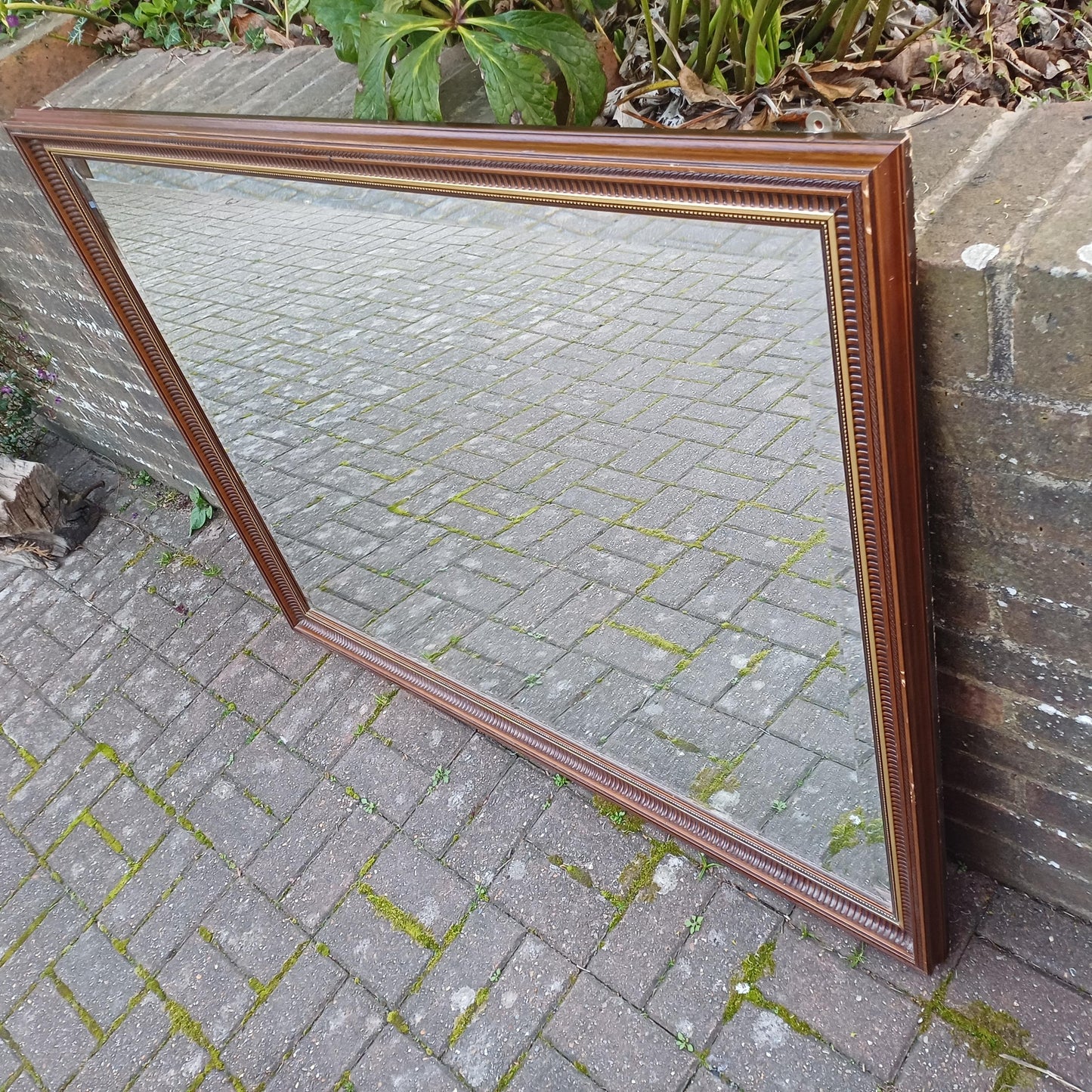 Massive Ornate Vintage Wall Mirror with Dark Wood & Gold Detailing Bevelled Glass FREE HAND Delivery