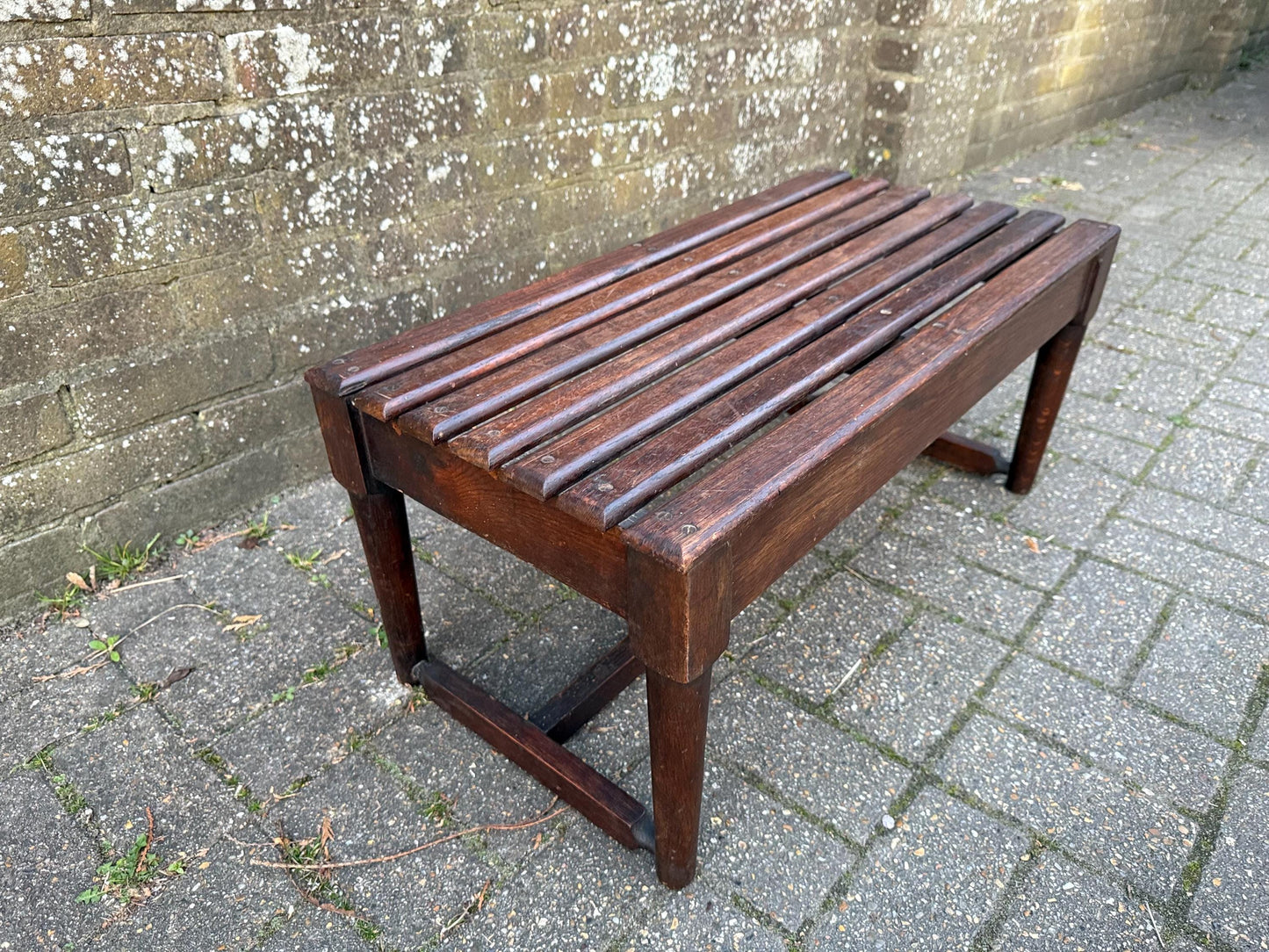 1900s solid oak bench, wooden luggage rack, shoe rack, antique bench