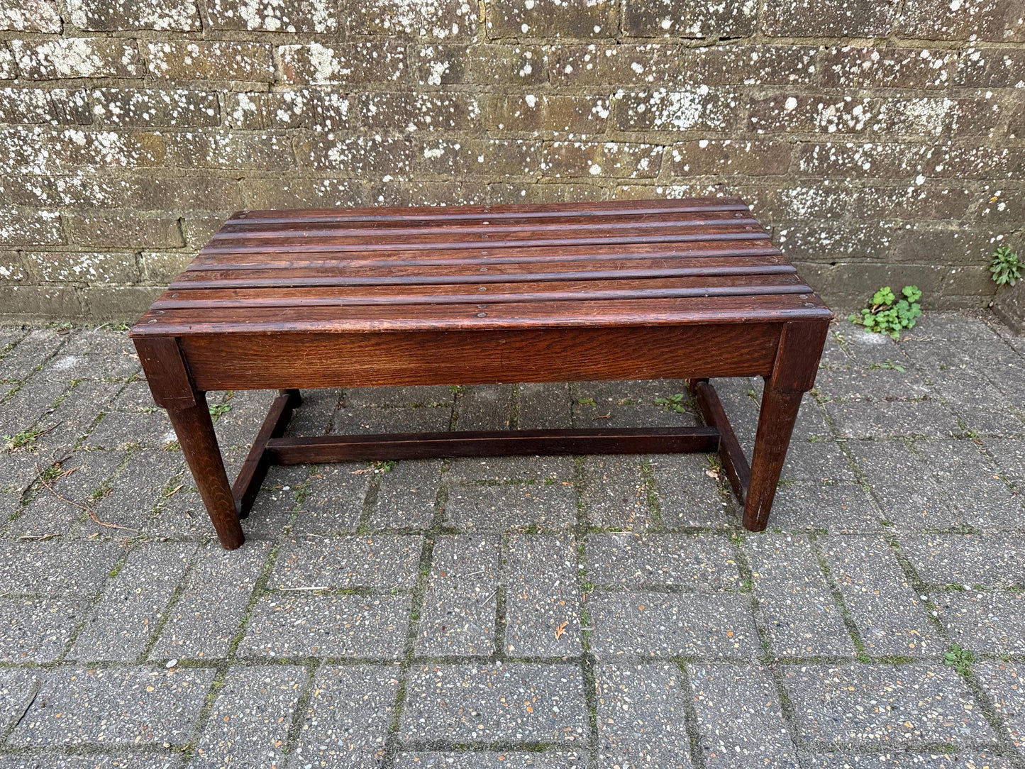 1900s solid oak bench, wooden luggage rack, shoe rack, antique bench