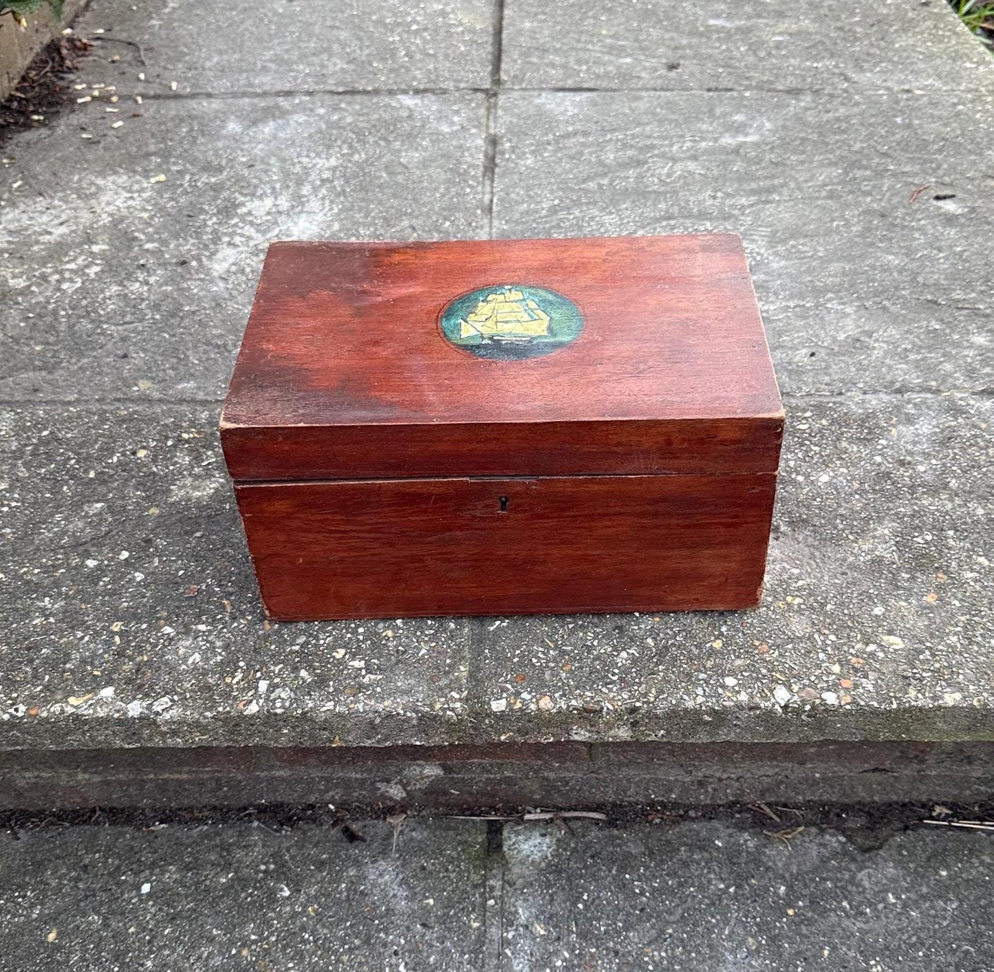 small nautical maritime vintage trinket box, small treasure chest, jewellery box. 1900s wooden box