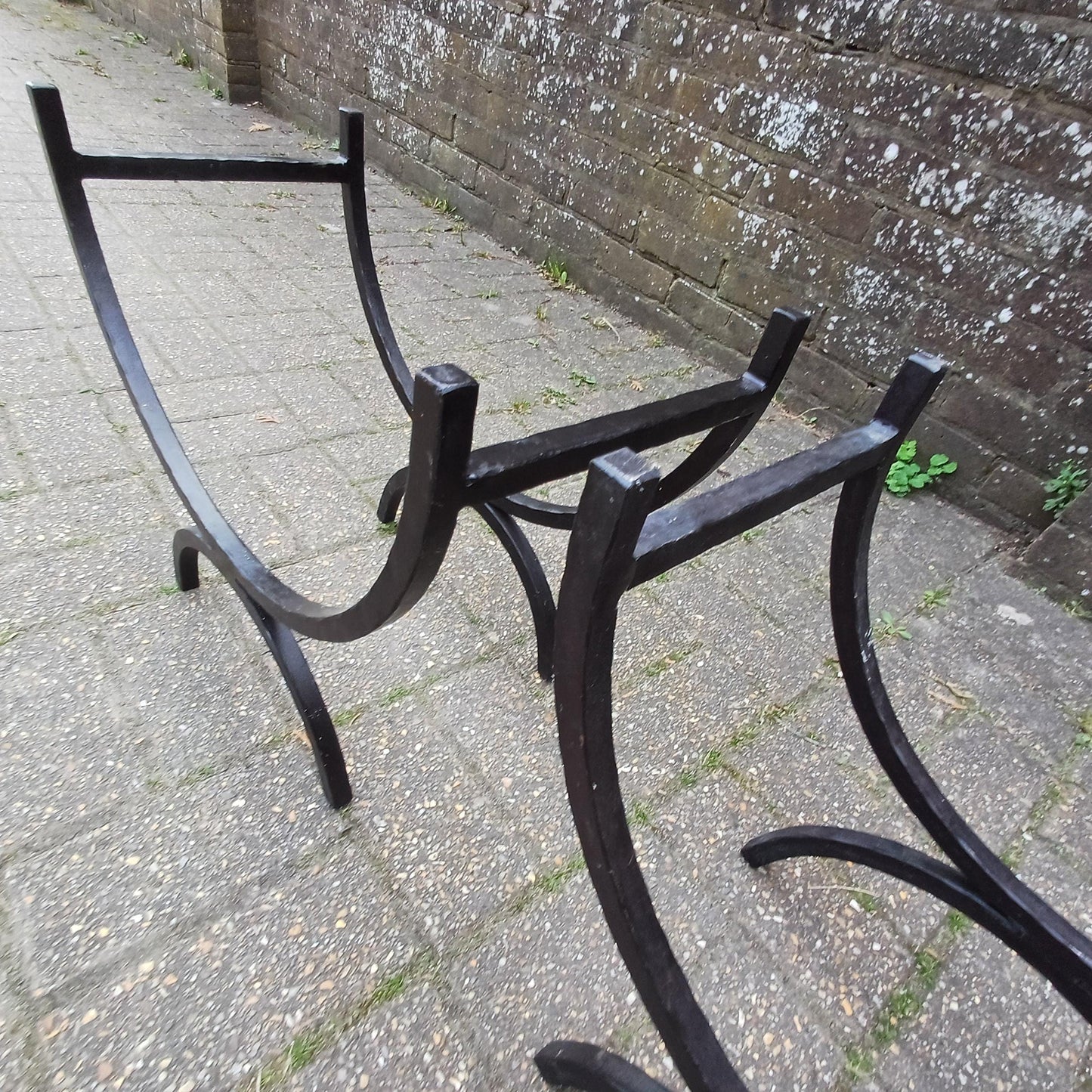 Pair of Vintage Iron Log Holders 1980s 1990s Black Hand Forged Wrought Iron Fireplace Wood Storage Rustic Industrial Style