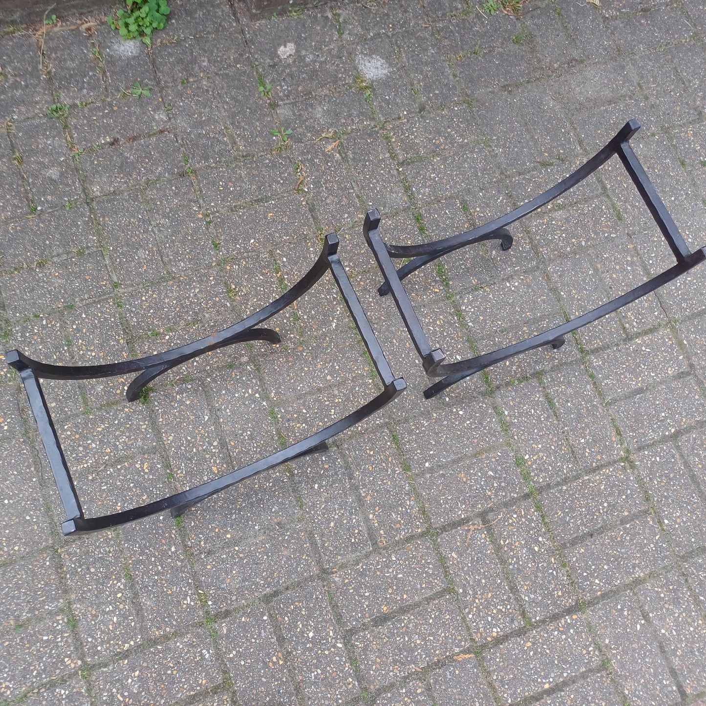 Pair of Vintage Iron Log Holders 1980s 1990s Black Hand Forged Wrought Iron Fireplace Wood Storage Rustic Industrial Style