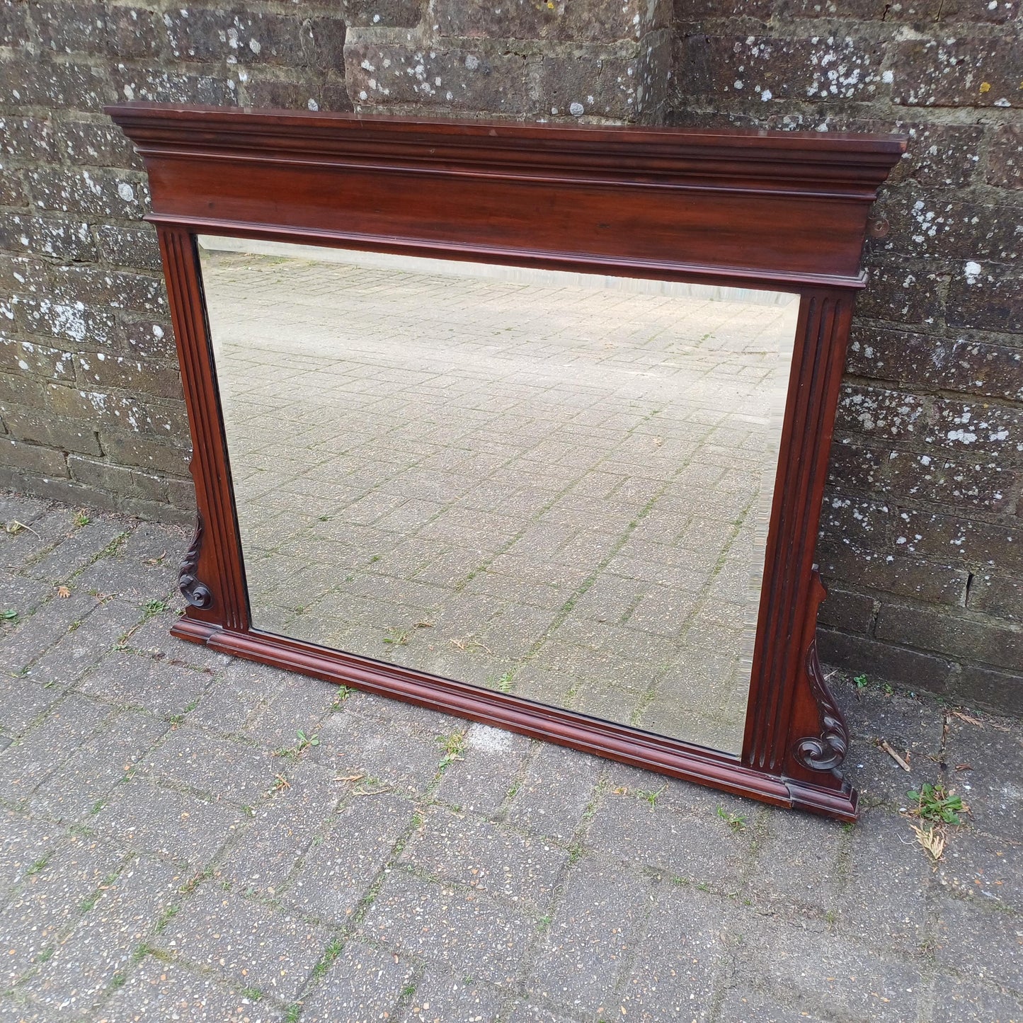 Large Antique Overmantel Mirror Victorian Late 19th Century Bevelled Glass Walnut or Mahogany Fluted Columns Acanthus Carving FREE DELIVERY